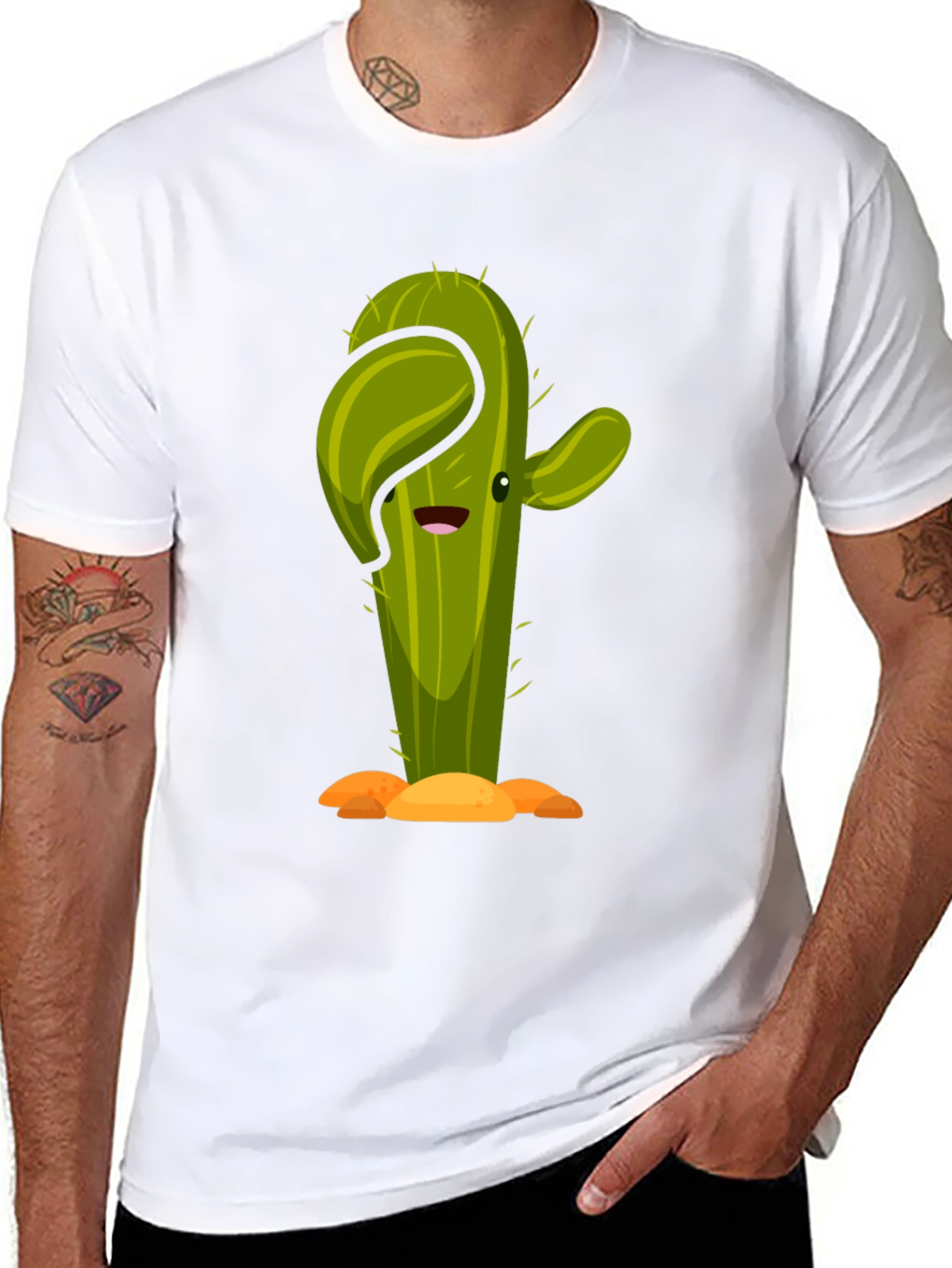 Cactus Cartoon Graphic Black Tee