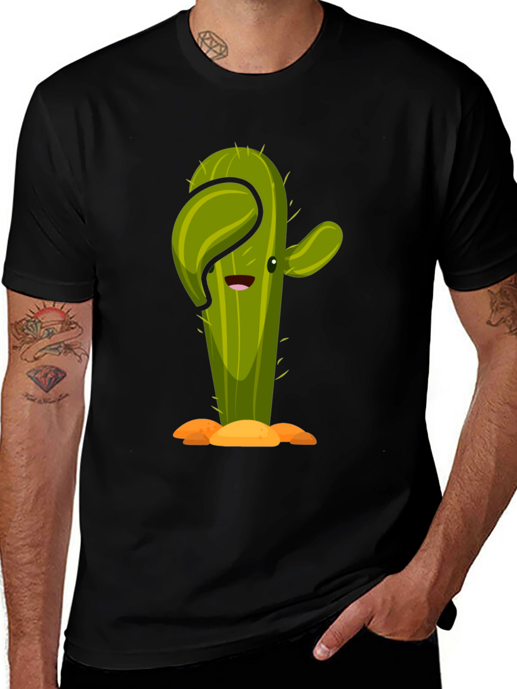 Cactus Cartoon Graphic Black Tee