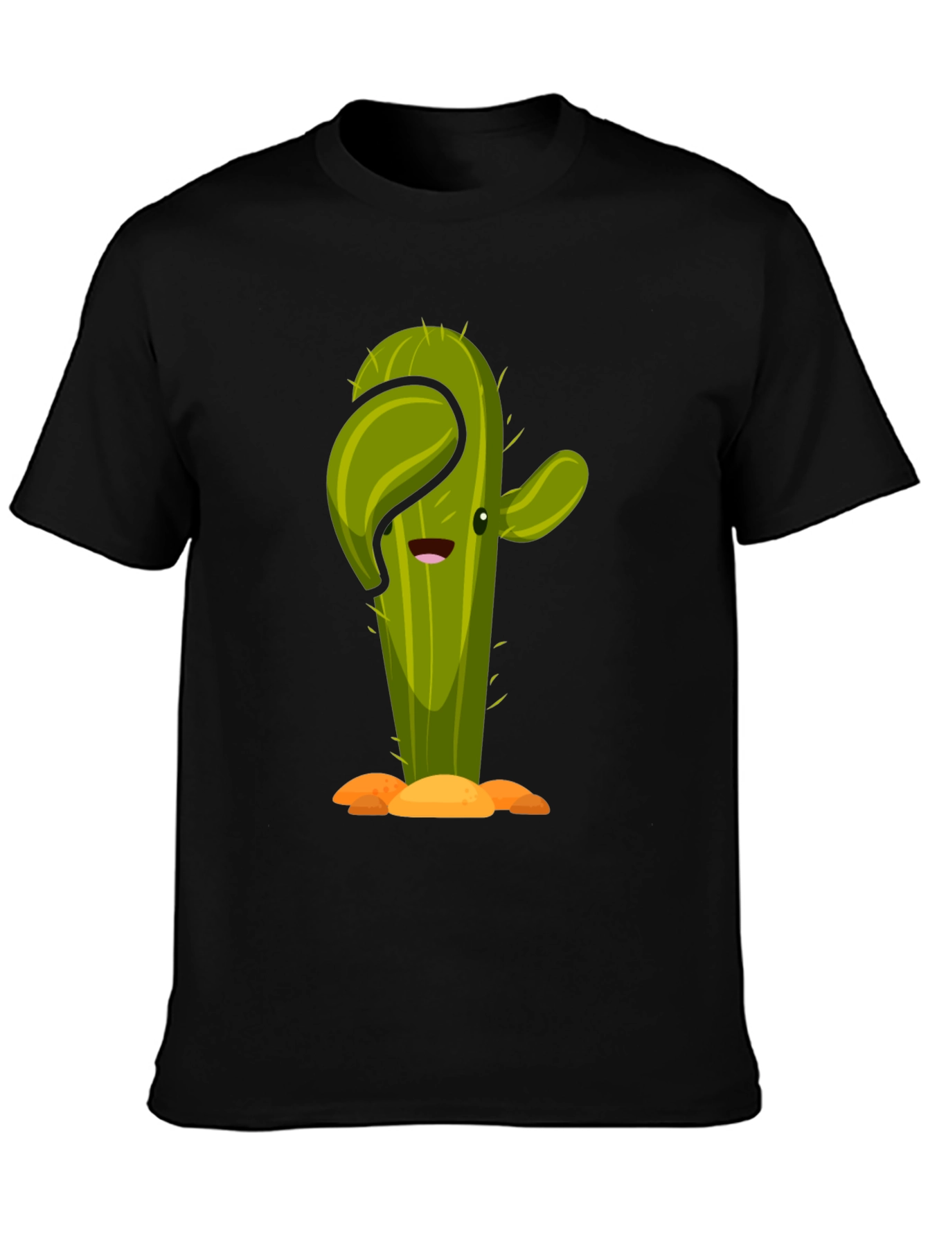 Cactus Cartoon Graphic Black Tee