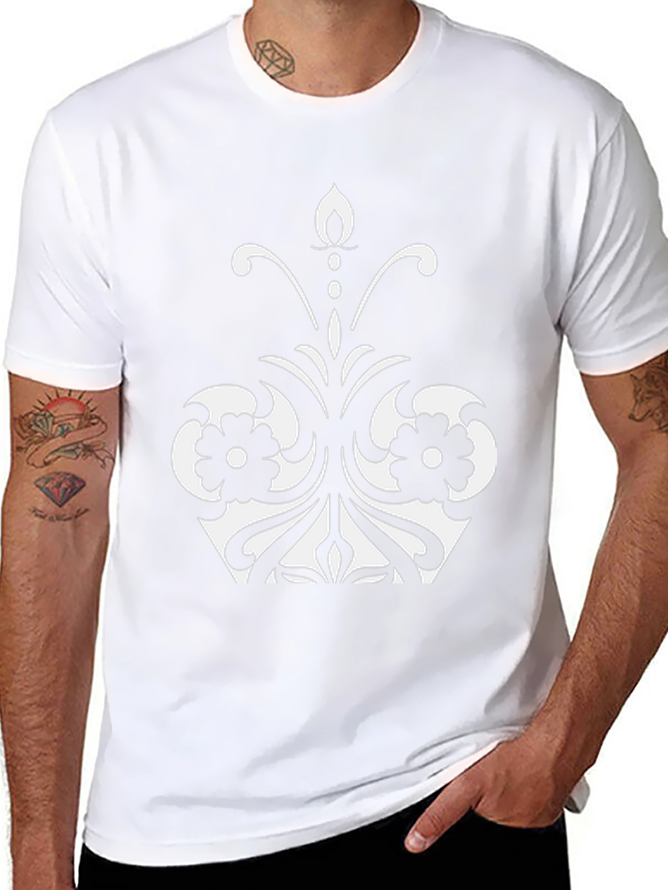 Elegant Floral Design Black T-Shirt