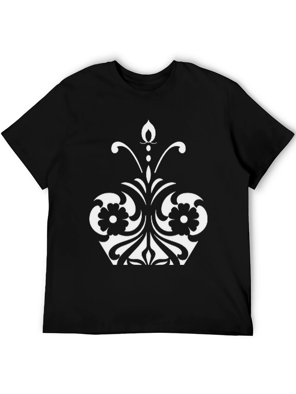 Elegant Floral Design Black T-Shirt