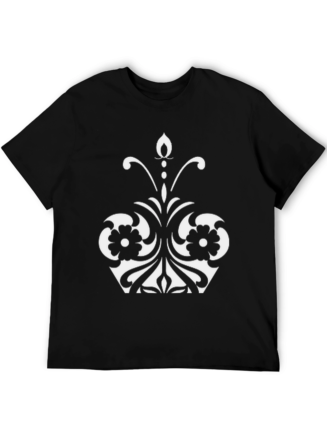 Elegant Floral Design Black T-Shirt