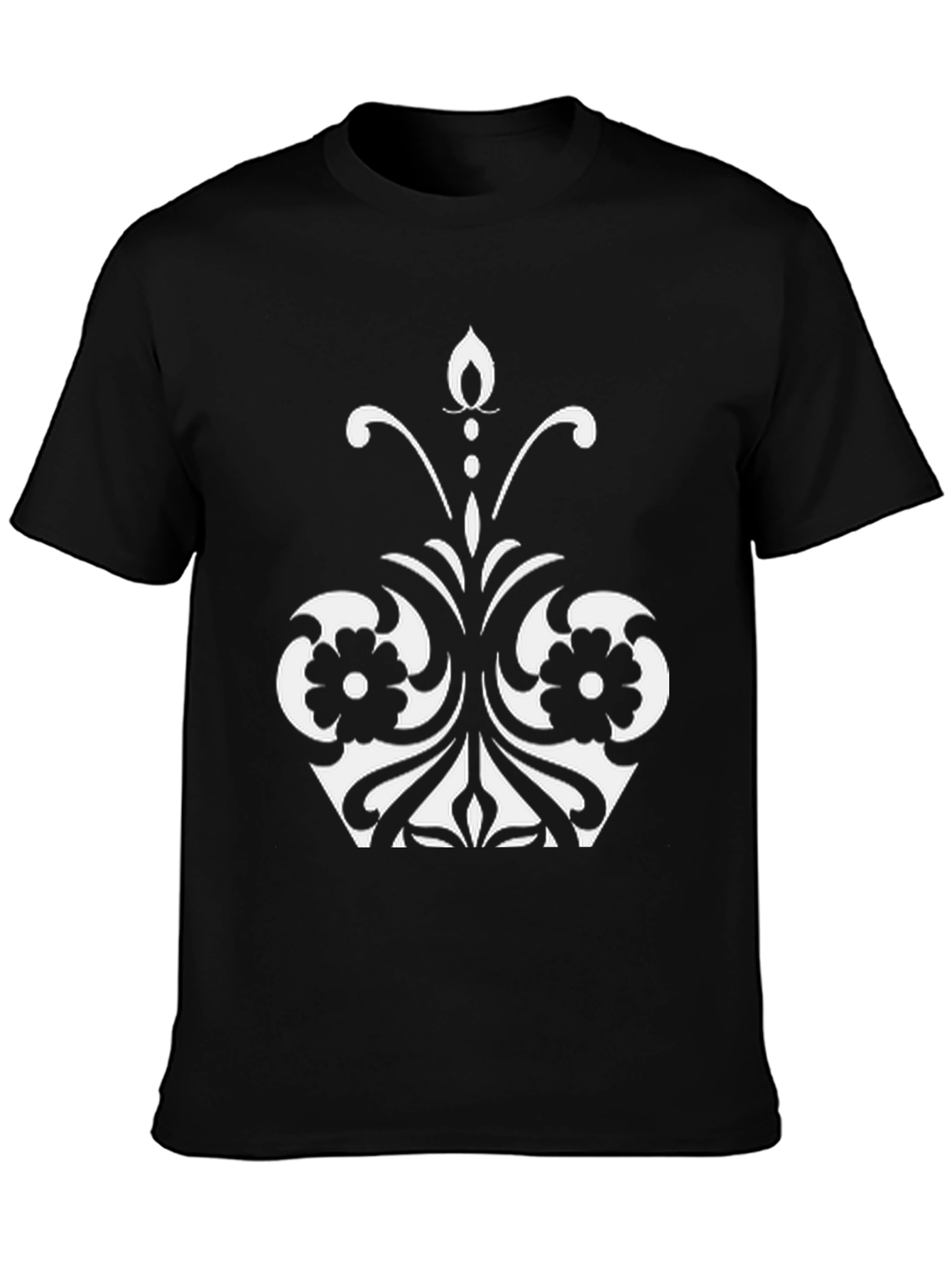 Elegant Floral Design Black T-Shirt