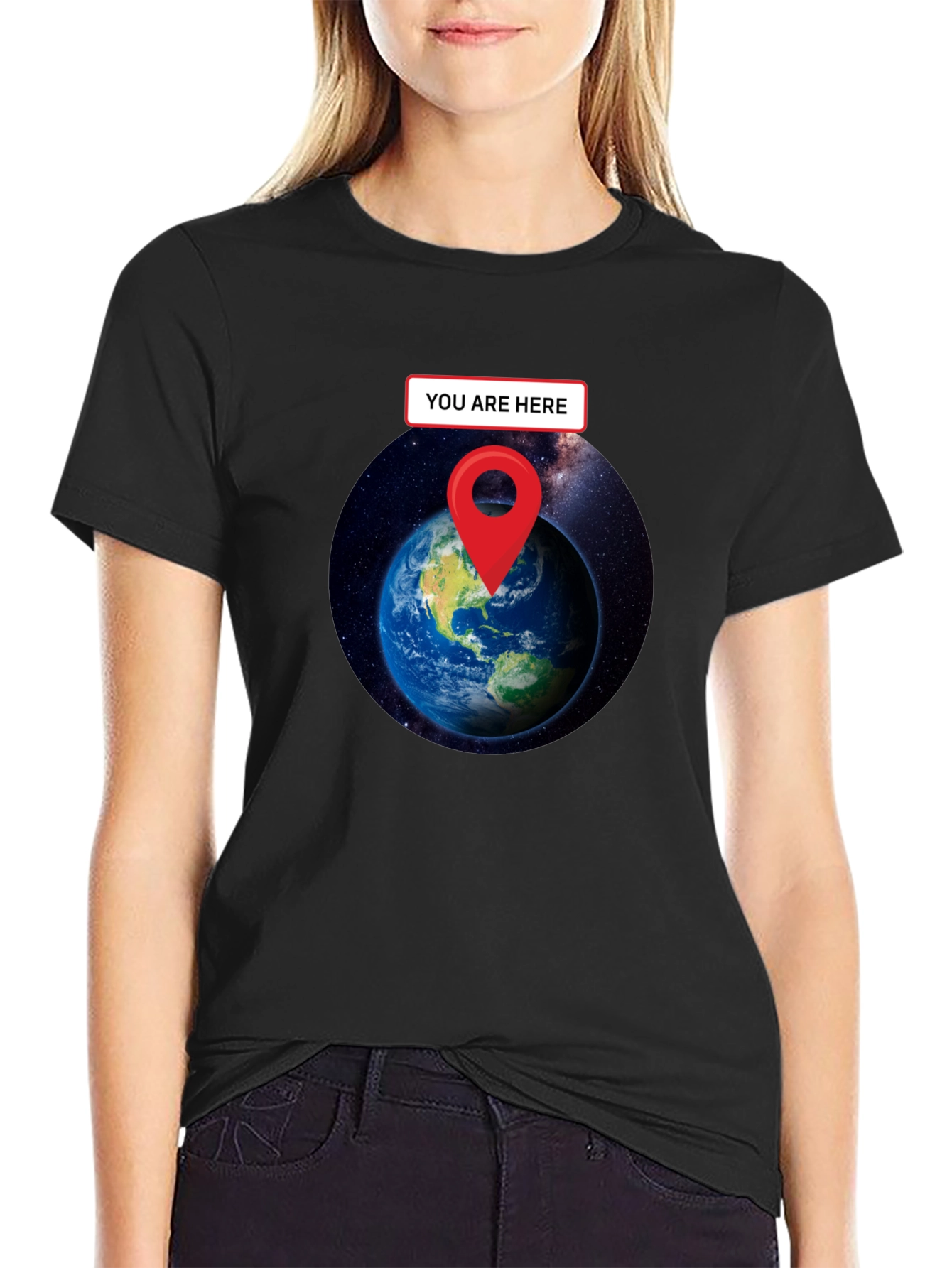 You Are Here Earth T-Shirt - Black Graphic Tee