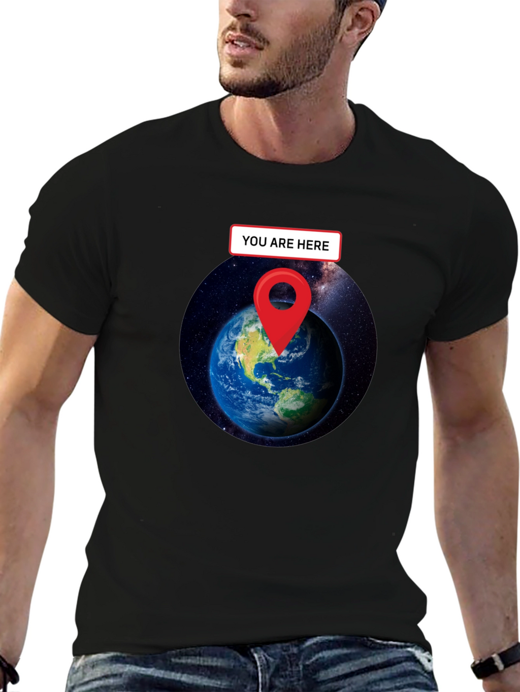 You Are Here Earth T-Shirt - Black Graphic Tee