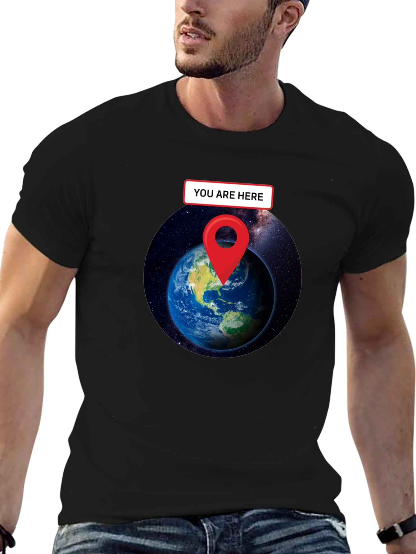 You Are Here Earth T-Shirt - Black Graphic Tee