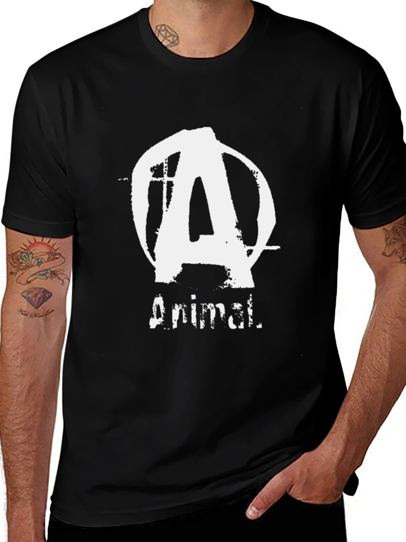 Animal T-Shirt - Black Cotton Tee with Distressed Logo