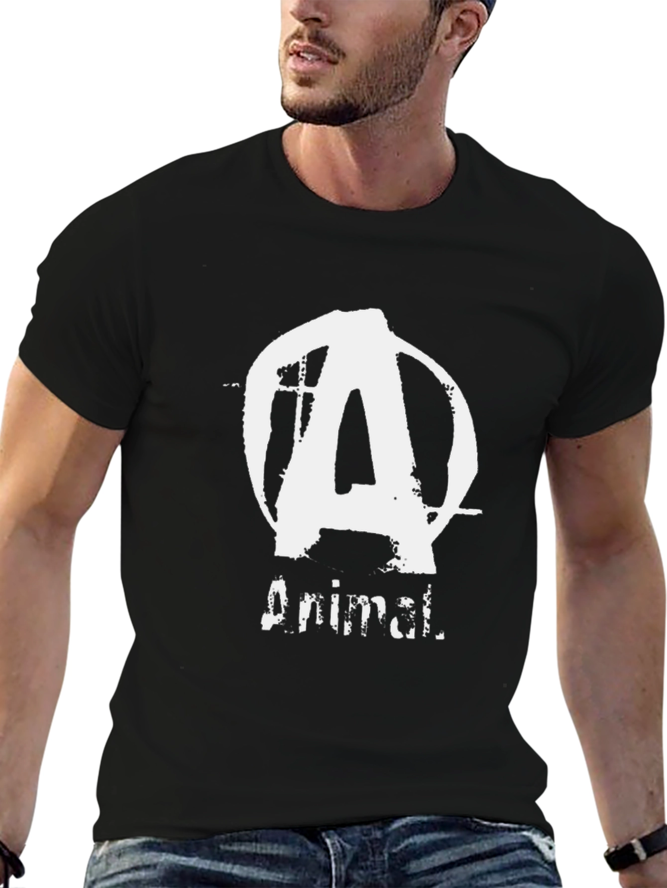Animal T-Shirt - Black Cotton Tee with Distressed Logo
