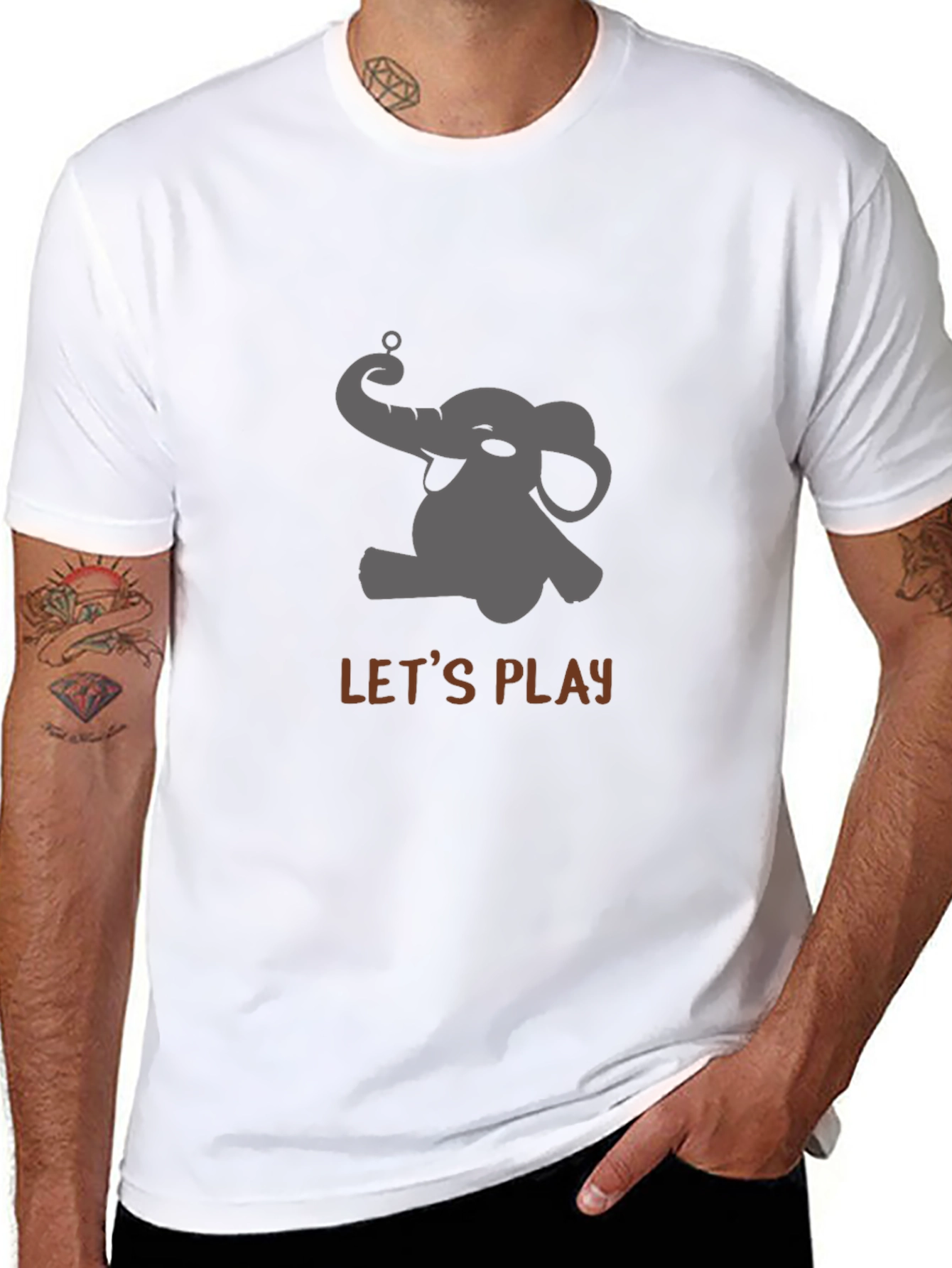 Playful Elephant Graphic Tee - Black Cotton Comfort