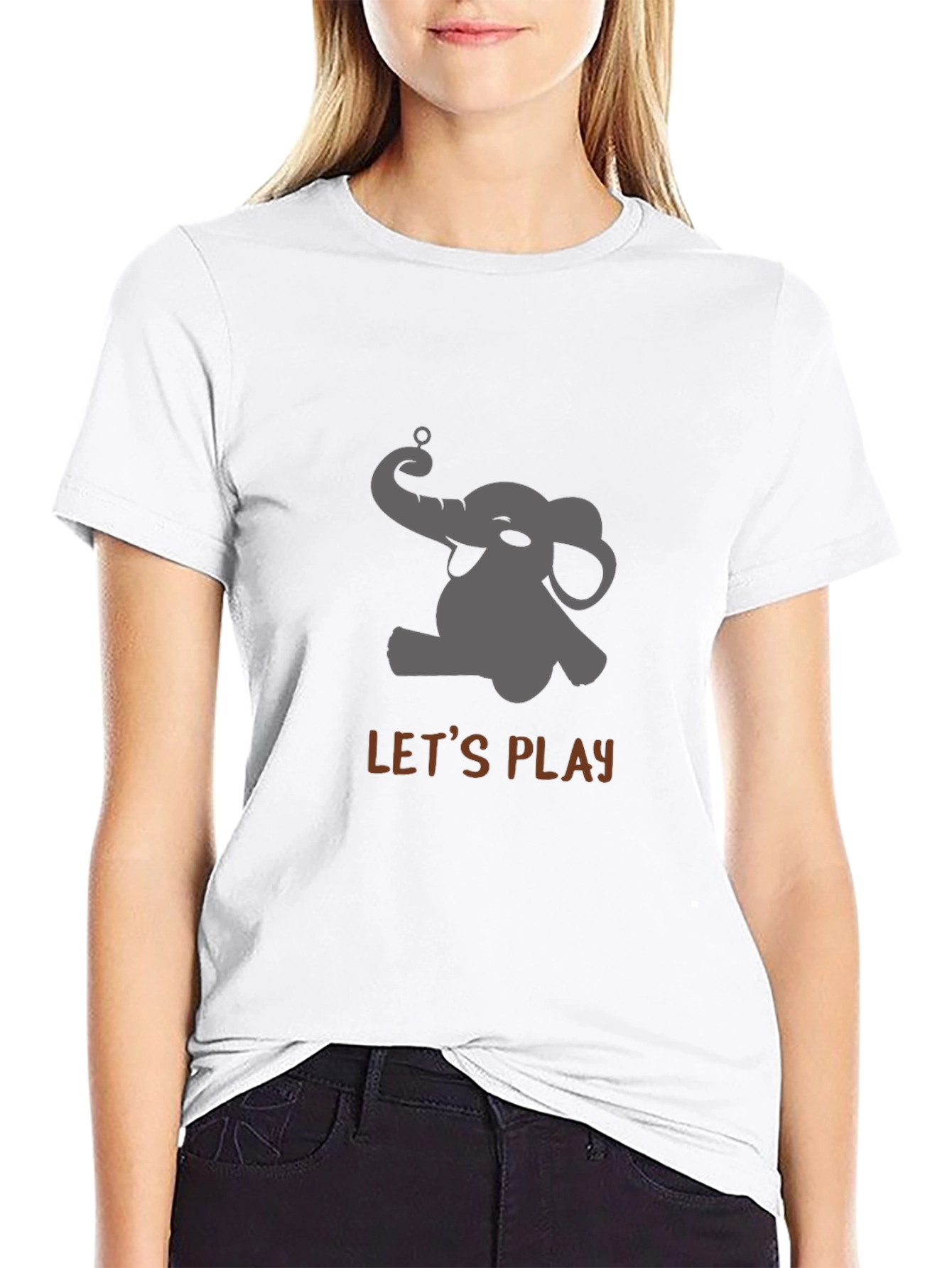 Playful Elephant Graphic Tee - Black Cotton Comfort