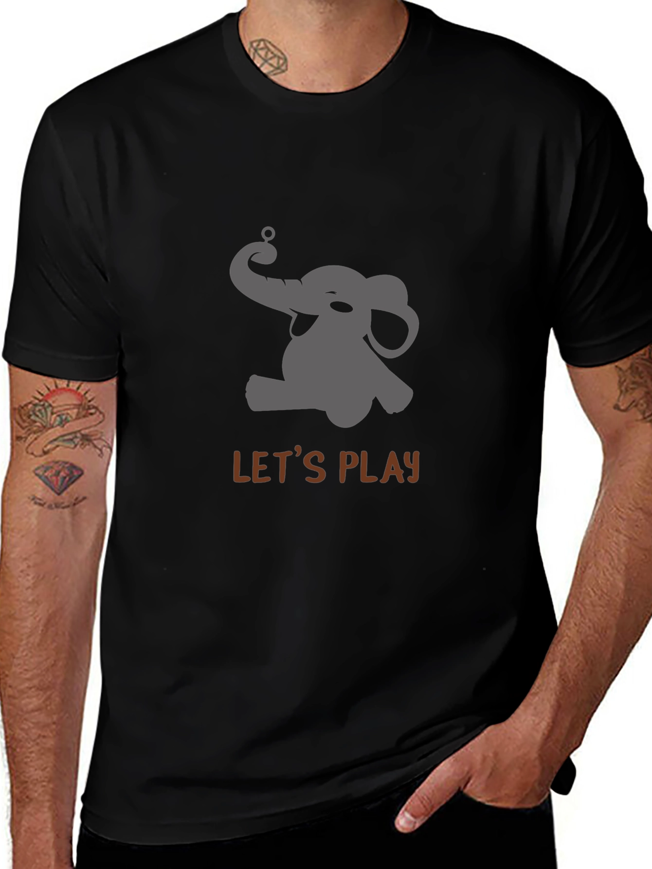 Playful Elephant Graphic Tee - Black Cotton Comfort