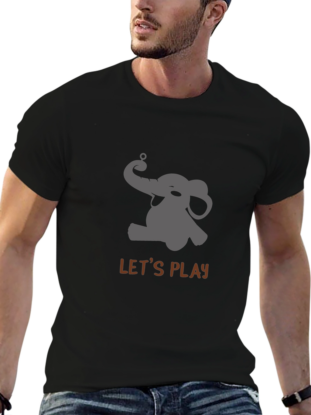 Playful Elephant Graphic Tee - Black Cotton Comfort