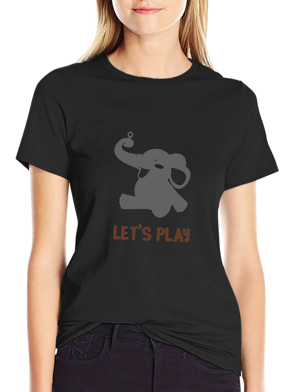 Playful Elephant Graphic Tee - Black Cotton Comfort