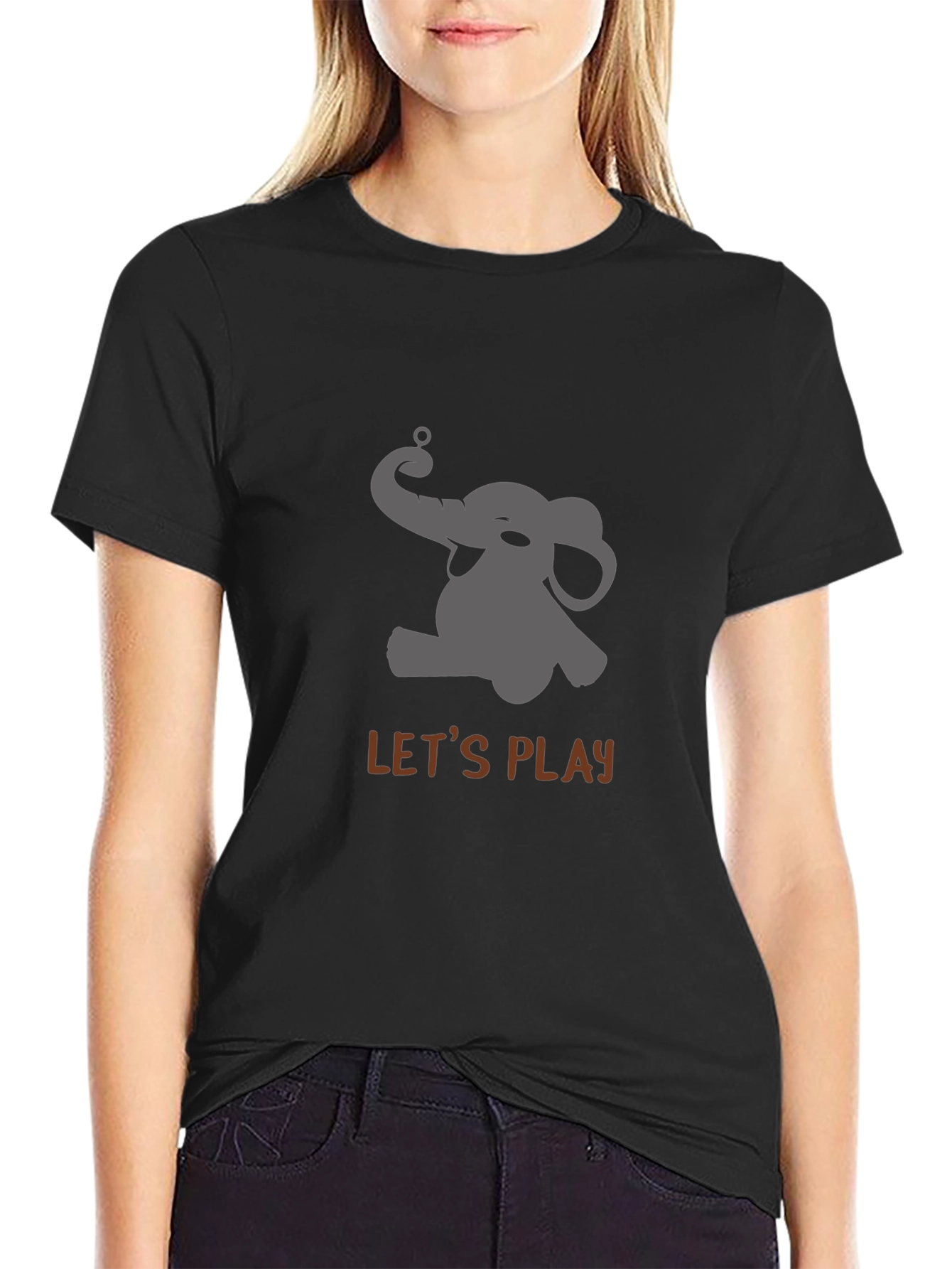Playful Elephant Graphic Tee - Black Cotton Comfort