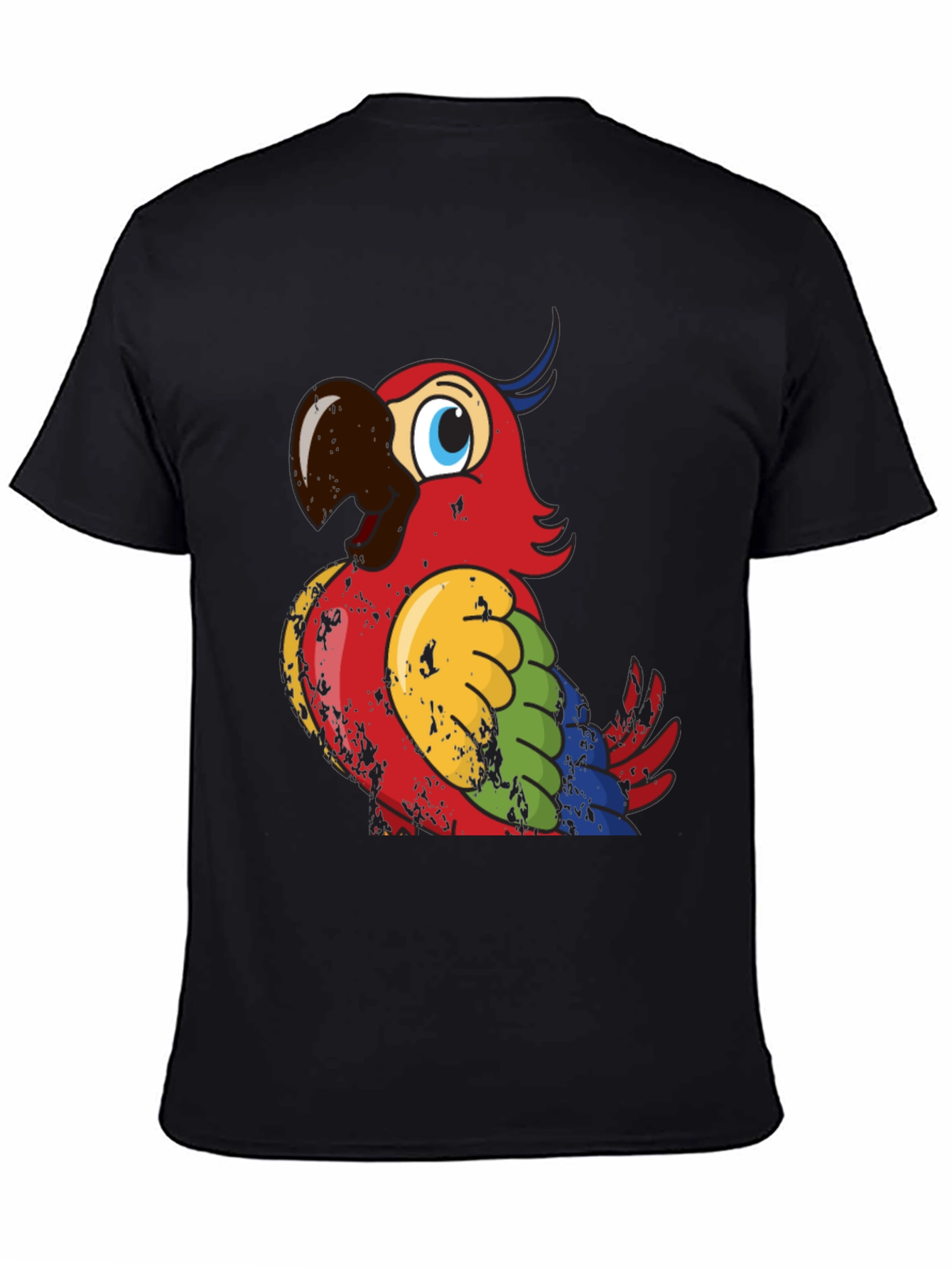 Colorful Parrot Graphic Black T-Shirt