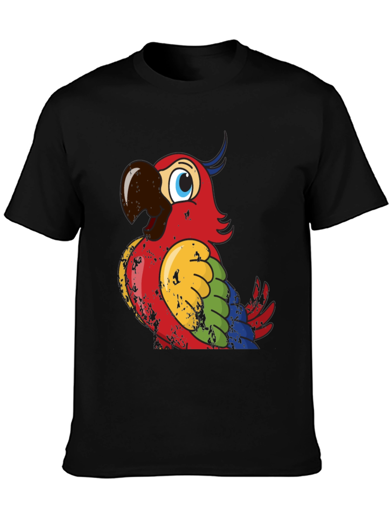 Colorful Parrot Graphic Black T-Shirt
