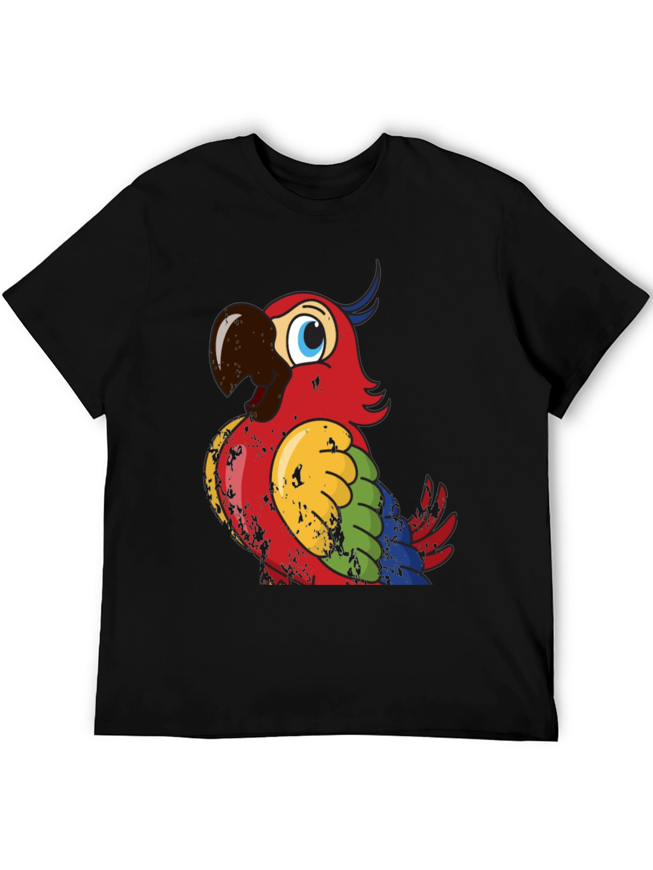 Colorful Parrot Graphic Black T-Shirt
