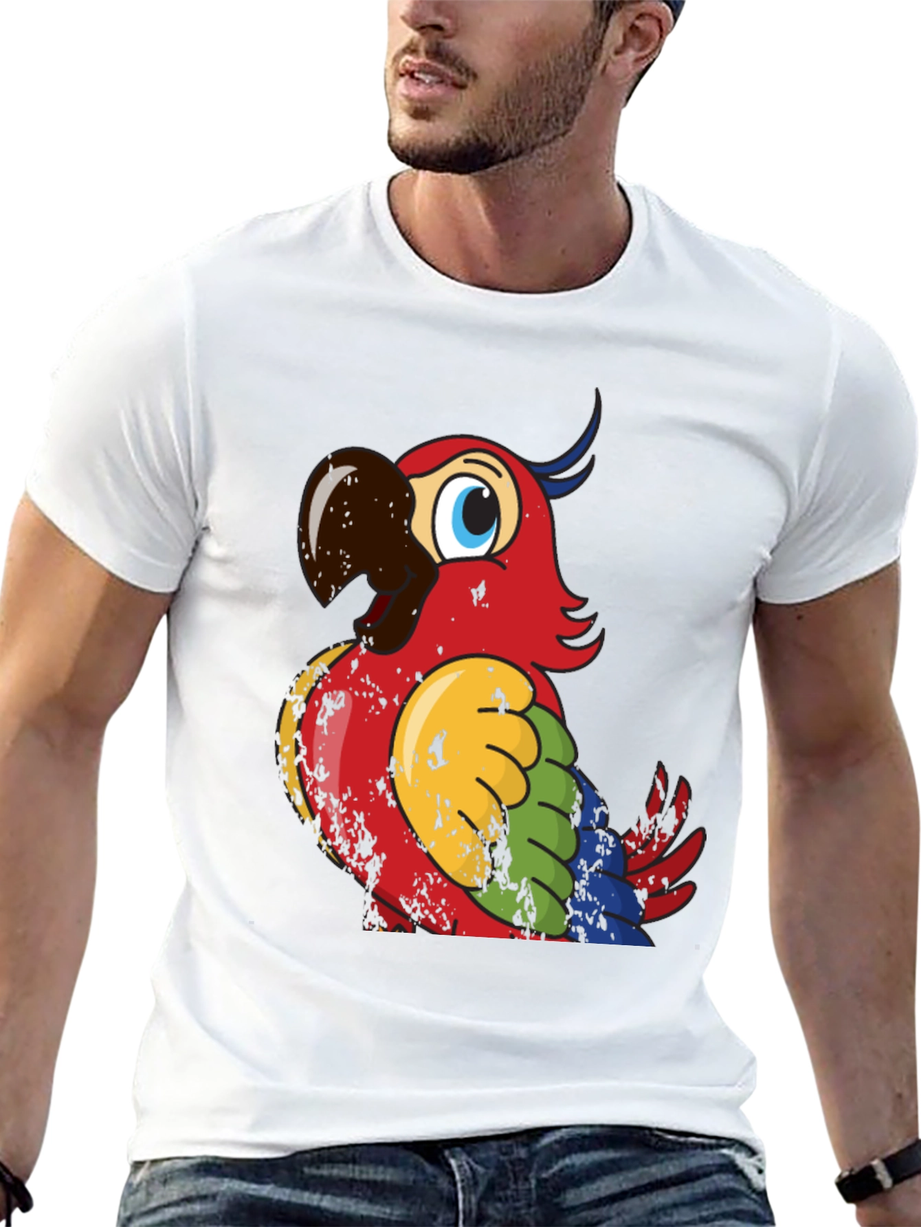 Colorful Parrot Graphic Black T-Shirt