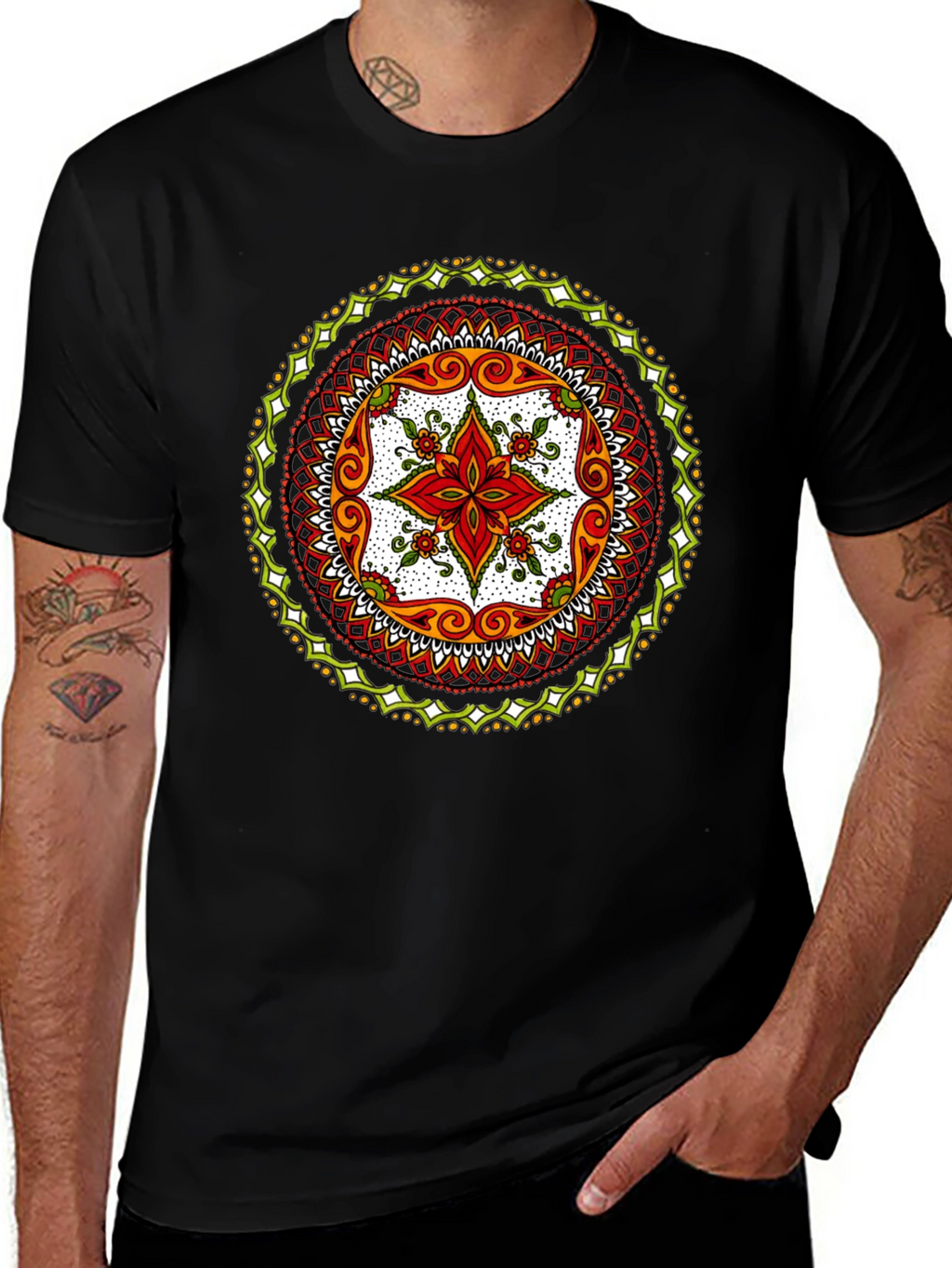 Mandala Print Black T-Shirt - Artistic Style