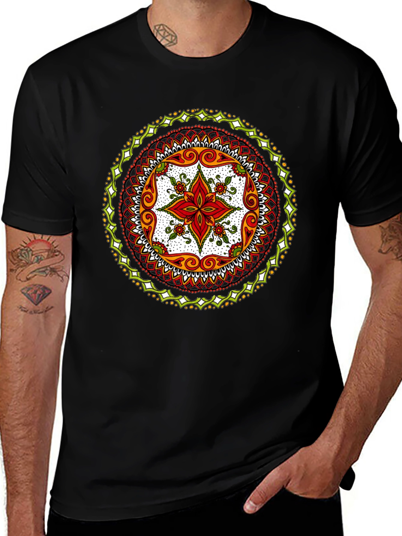 Mandala Print Black T-Shirt - Artistic Style