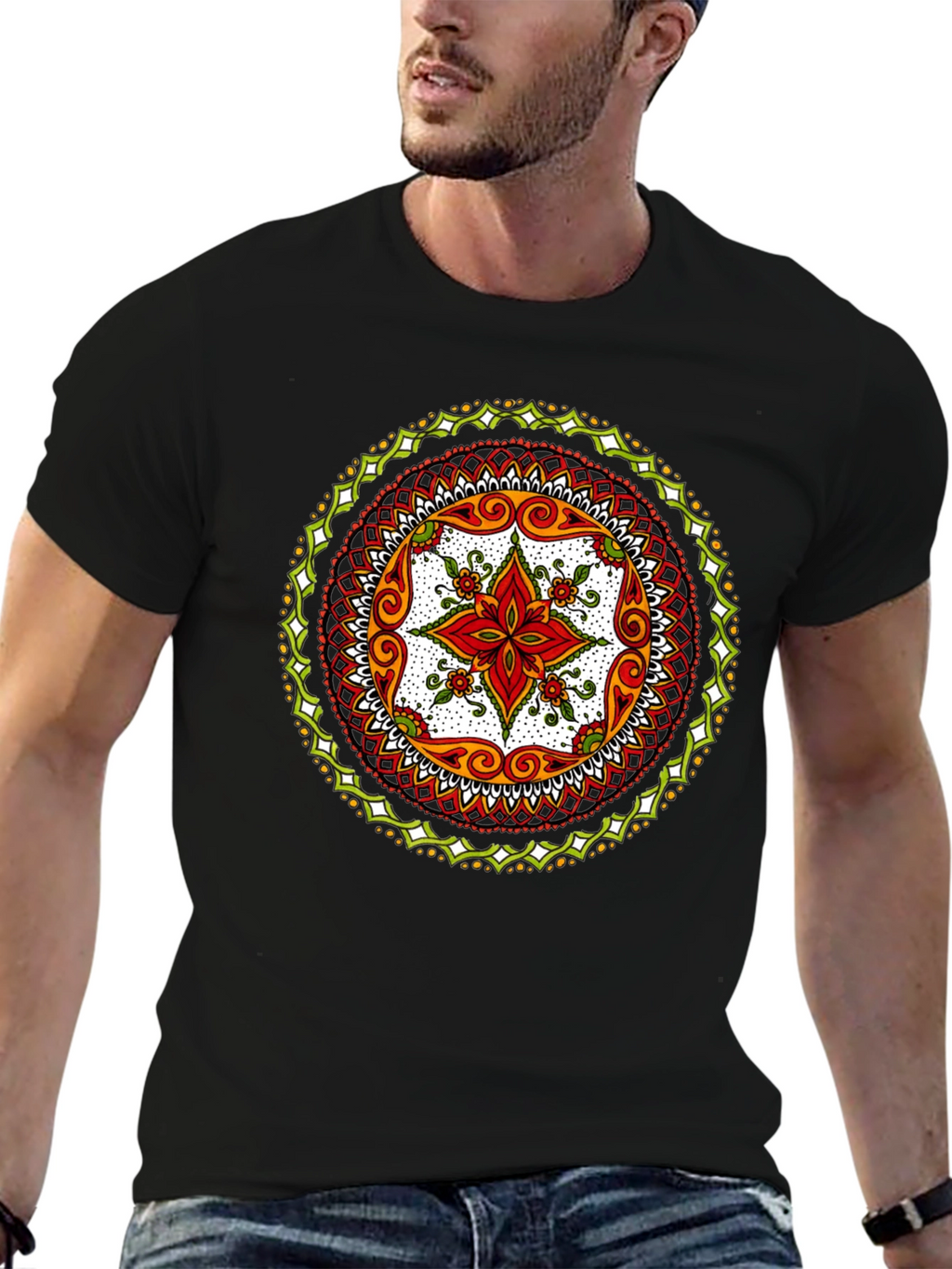 Mandala Print Black T-Shirt - Artistic Style