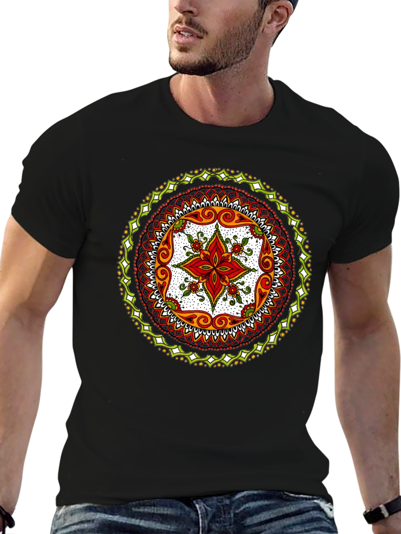Mandala Print Black T-Shirt - Artistic Style