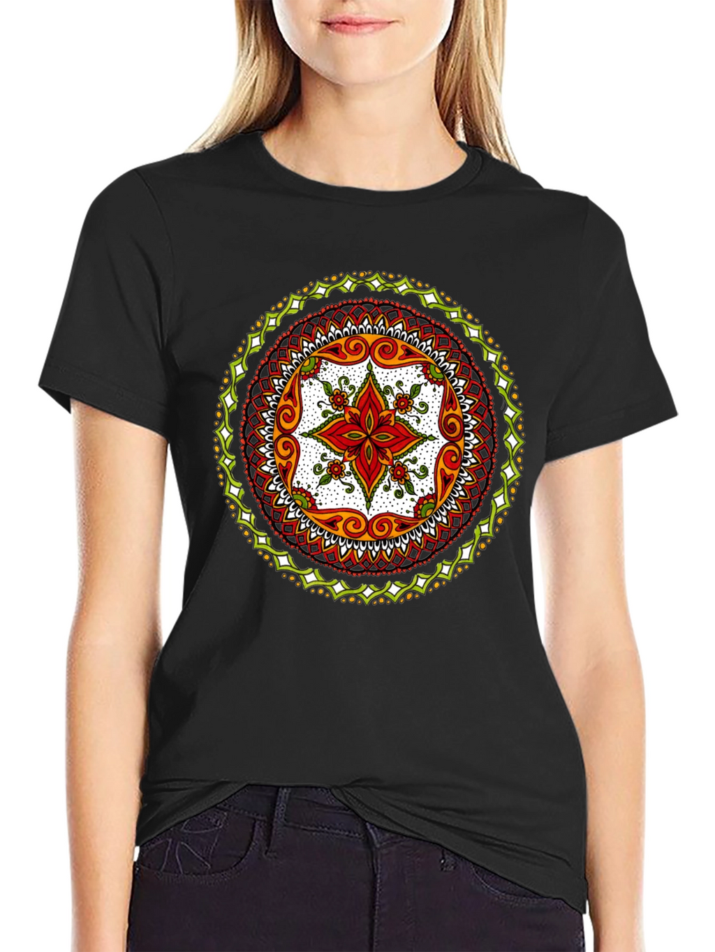 Mandala Print Black T-Shirt - Artistic Style