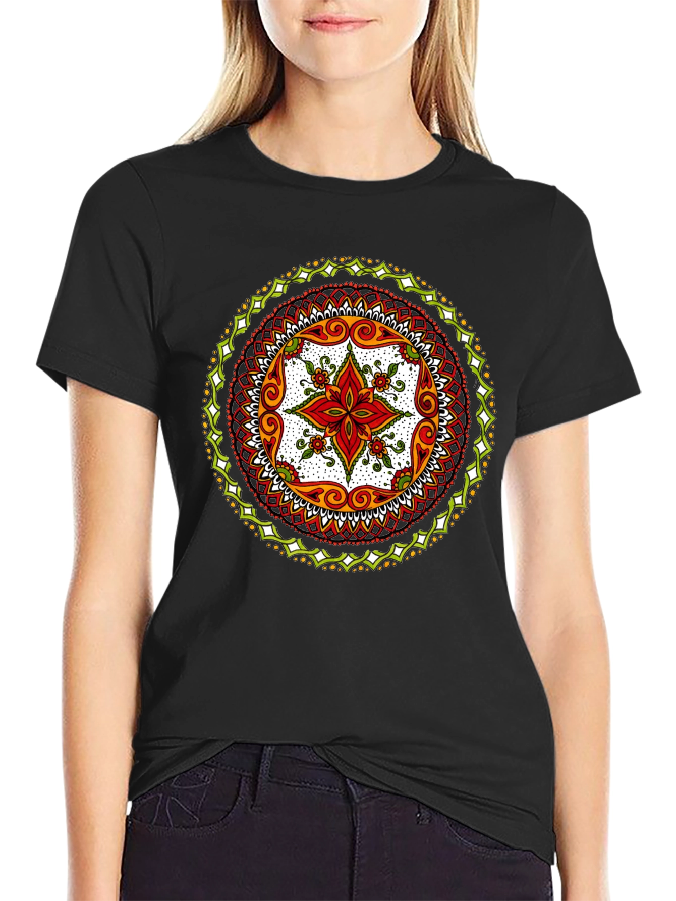 Mandala Print Black T-Shirt - Artistic Style