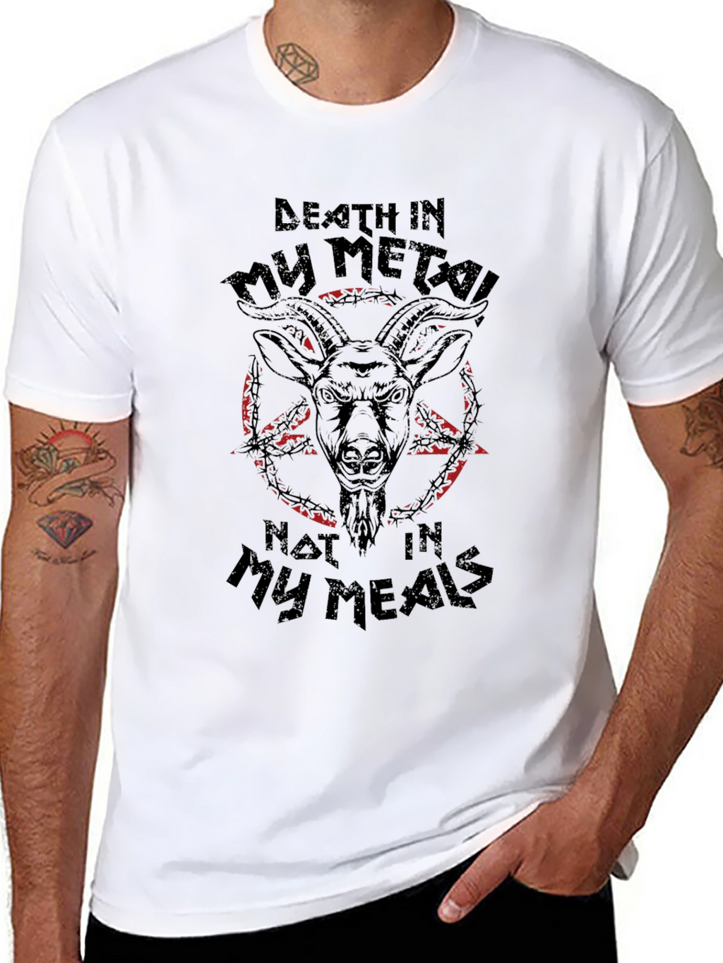 Death Metal Goat Graphic Tee - Black T-Shirt