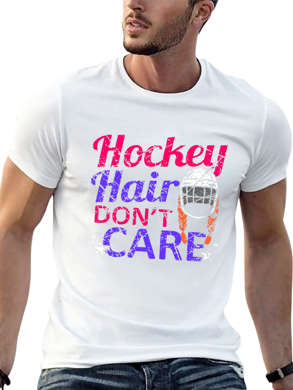 Hockey Hair Dont Care Graphic T-Shirt