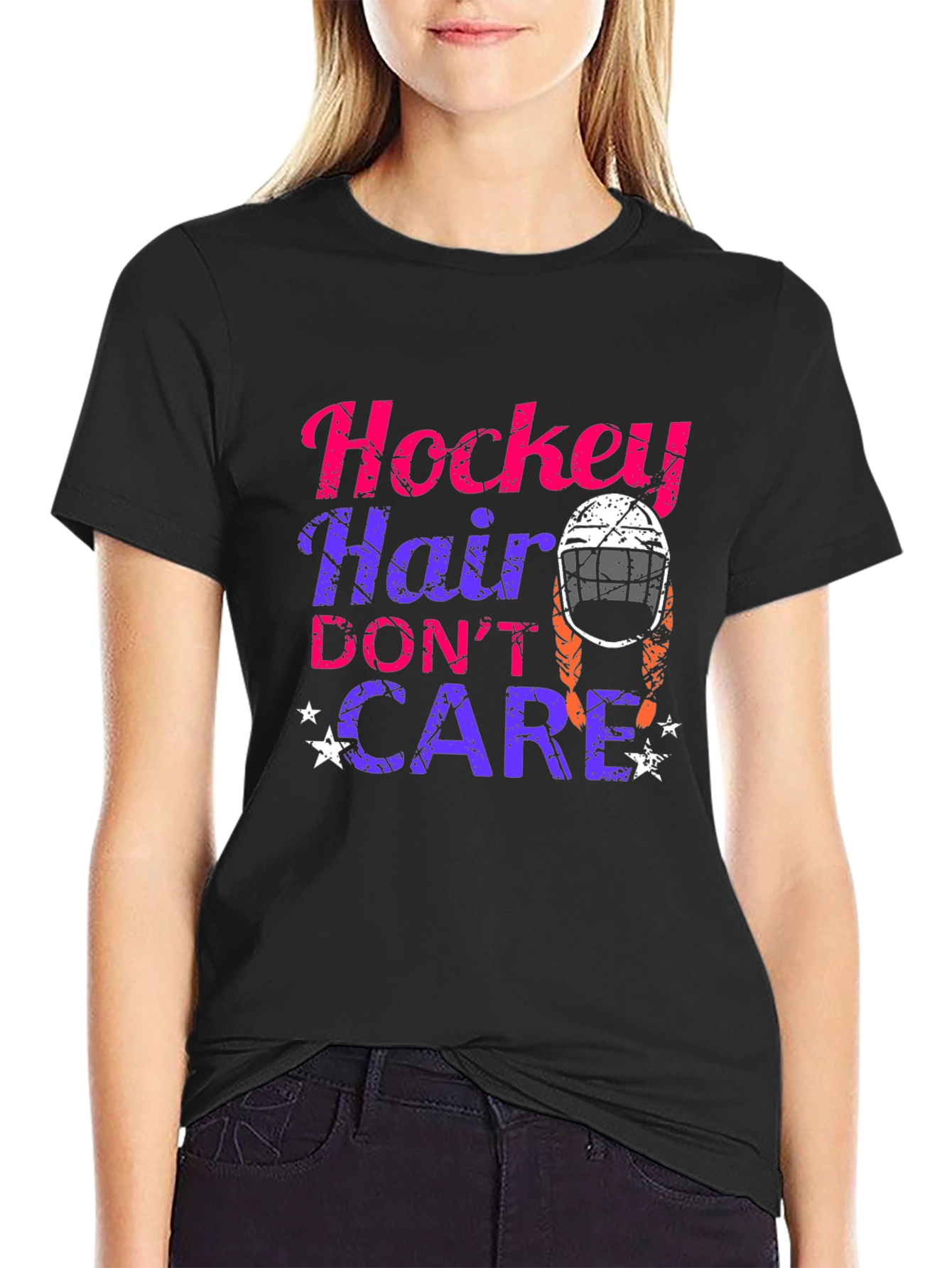 Hockey Hair Dont Care Graphic T-Shirt