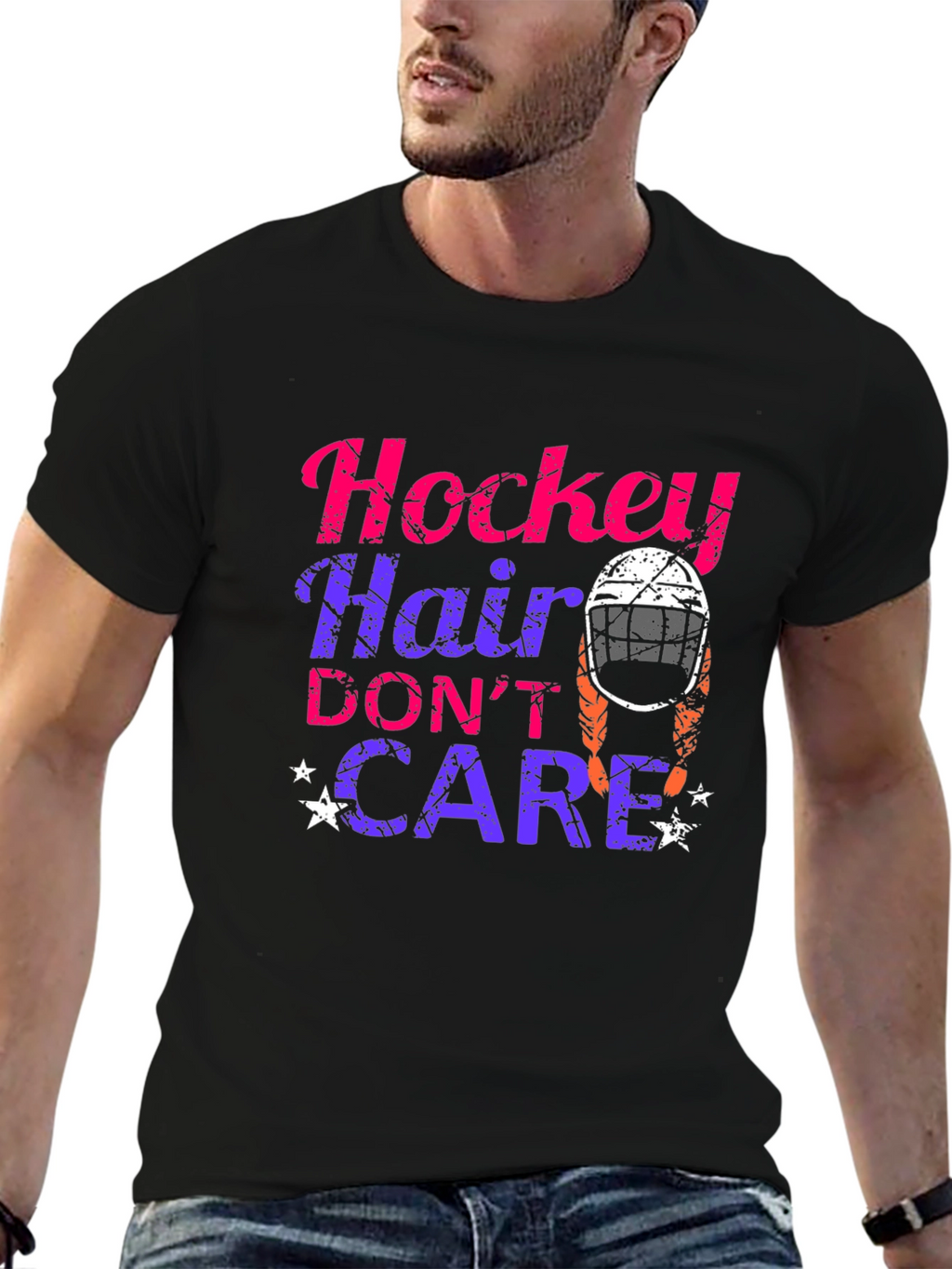 Hockey Hair Dont Care Graphic T-Shirt
