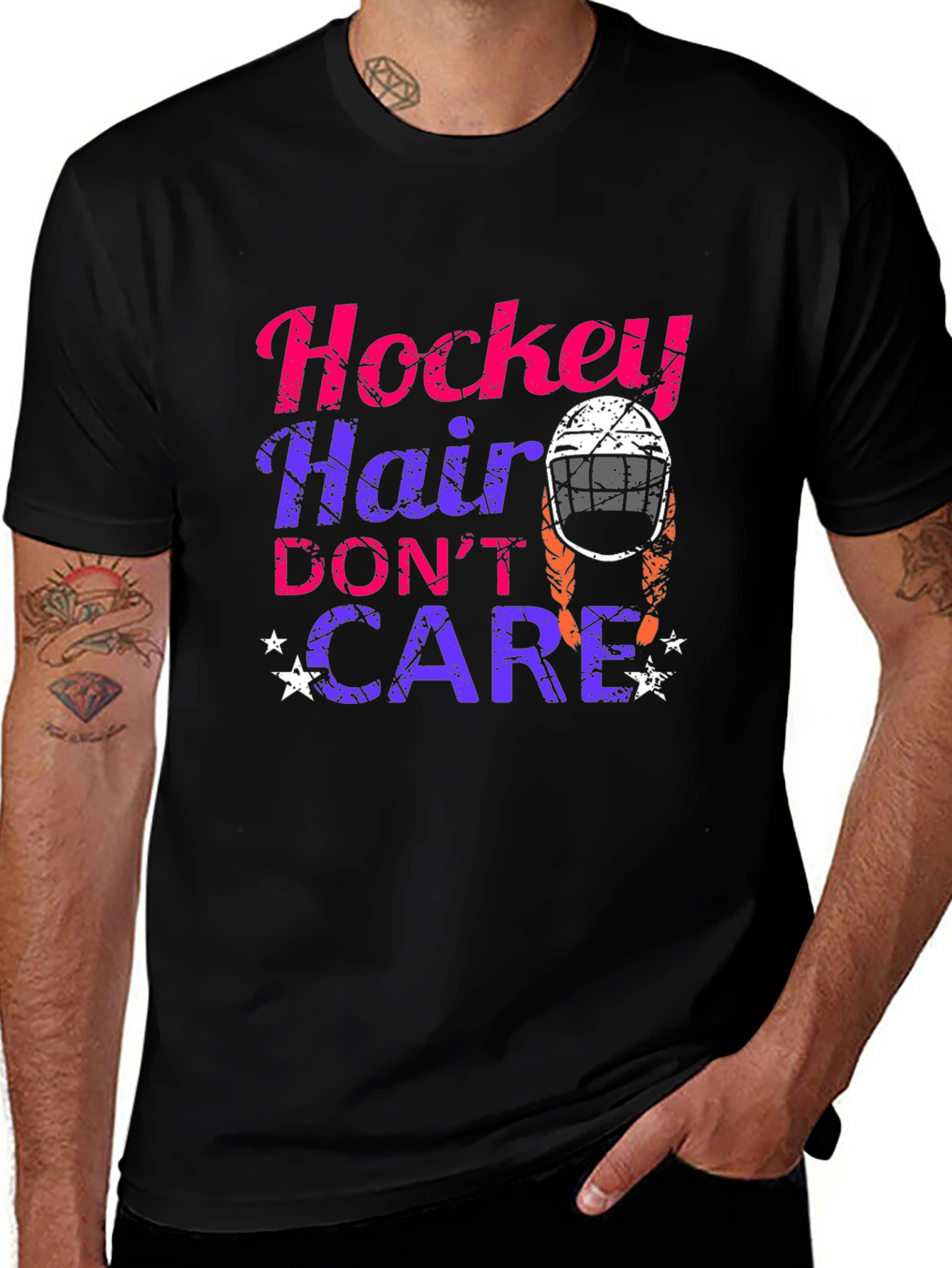 Hockey Hair Dont Care Graphic T-Shirt