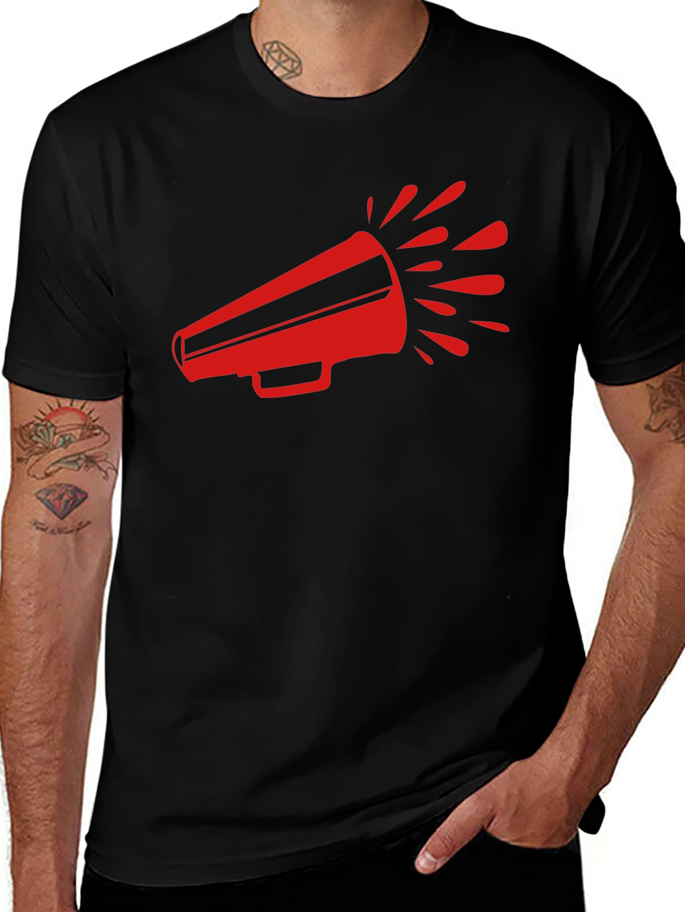 Red Megaphone Graphic Tee - Bold Black T-Shirt