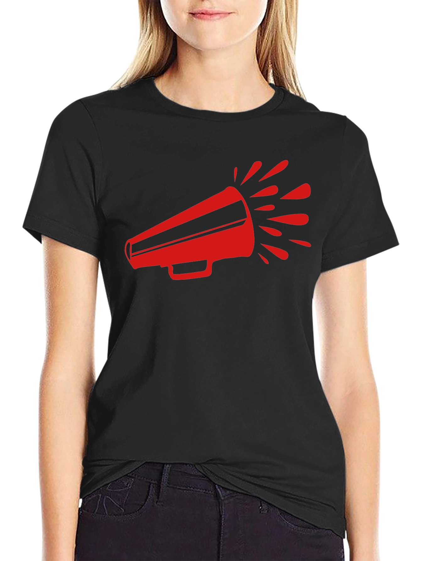 Red Megaphone Graphic Tee - Bold Black T-Shirt
