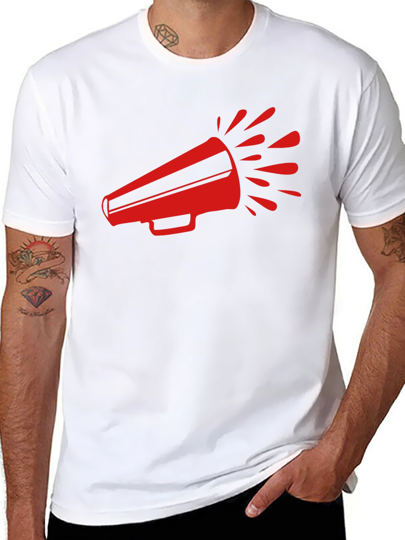 Red Megaphone Graphic Tee - Bold Black T-Shirt