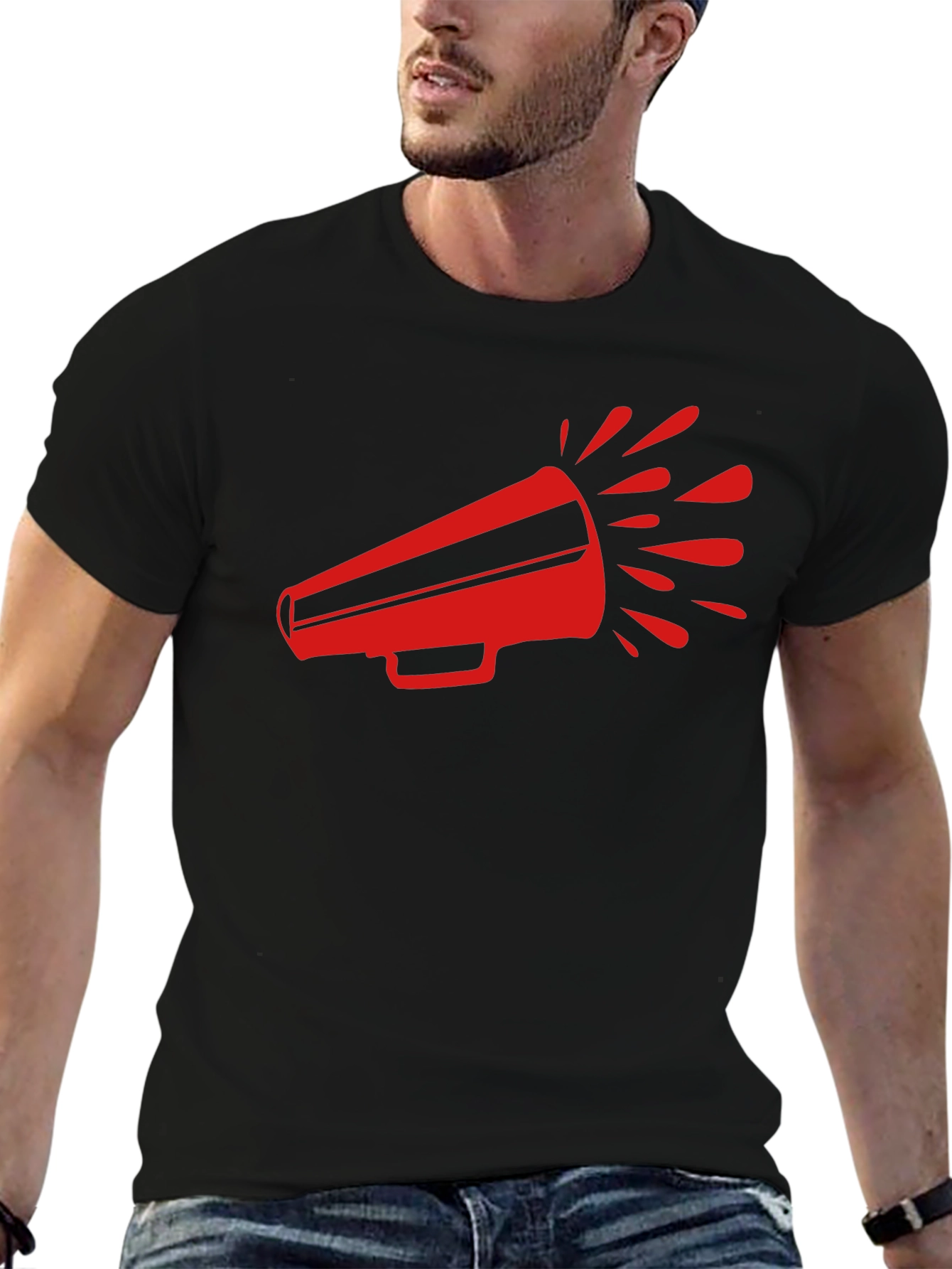 Red Megaphone Graphic Tee - Bold Black T-Shirt