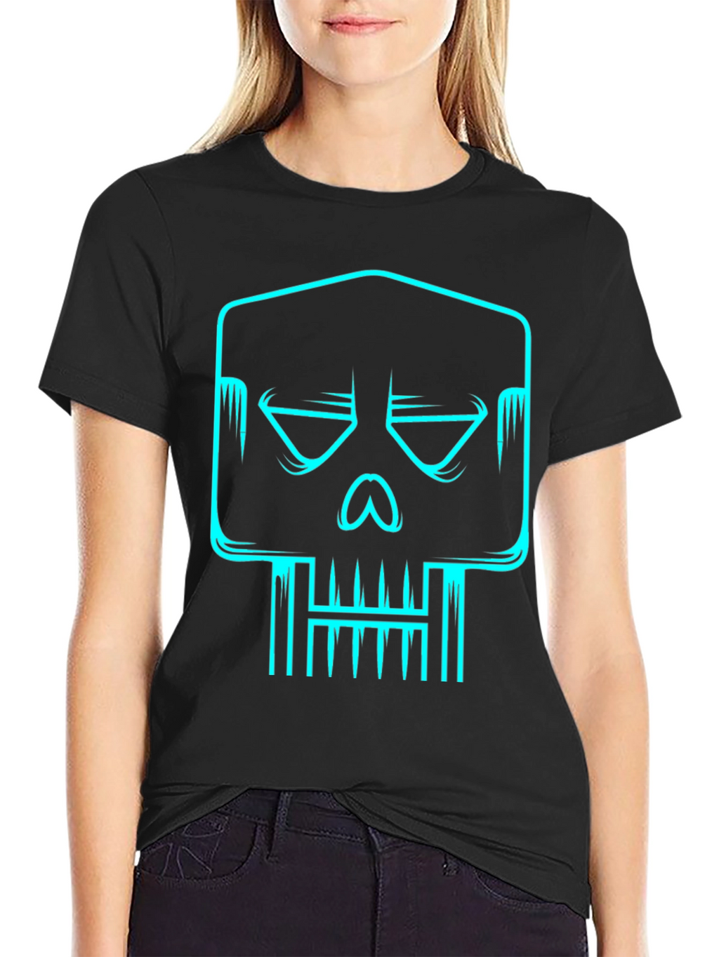 Cyber Skull Graphic Tee - Black Cotton T-Shirt