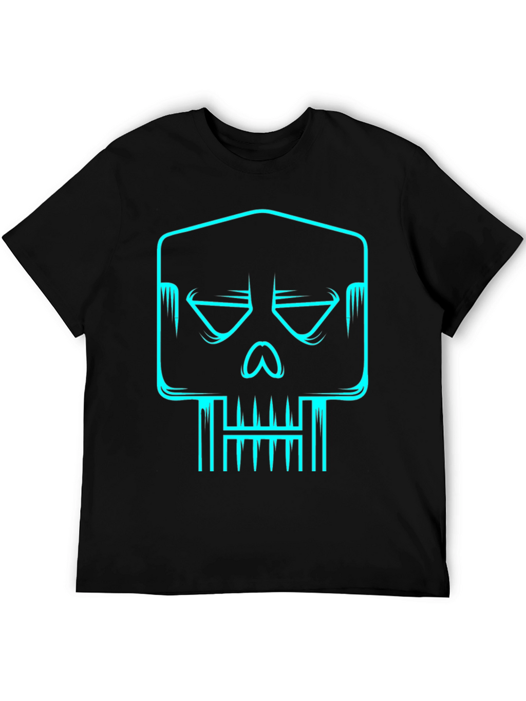 Cyber Skull Graphic Tee - Black Cotton T-Shirt