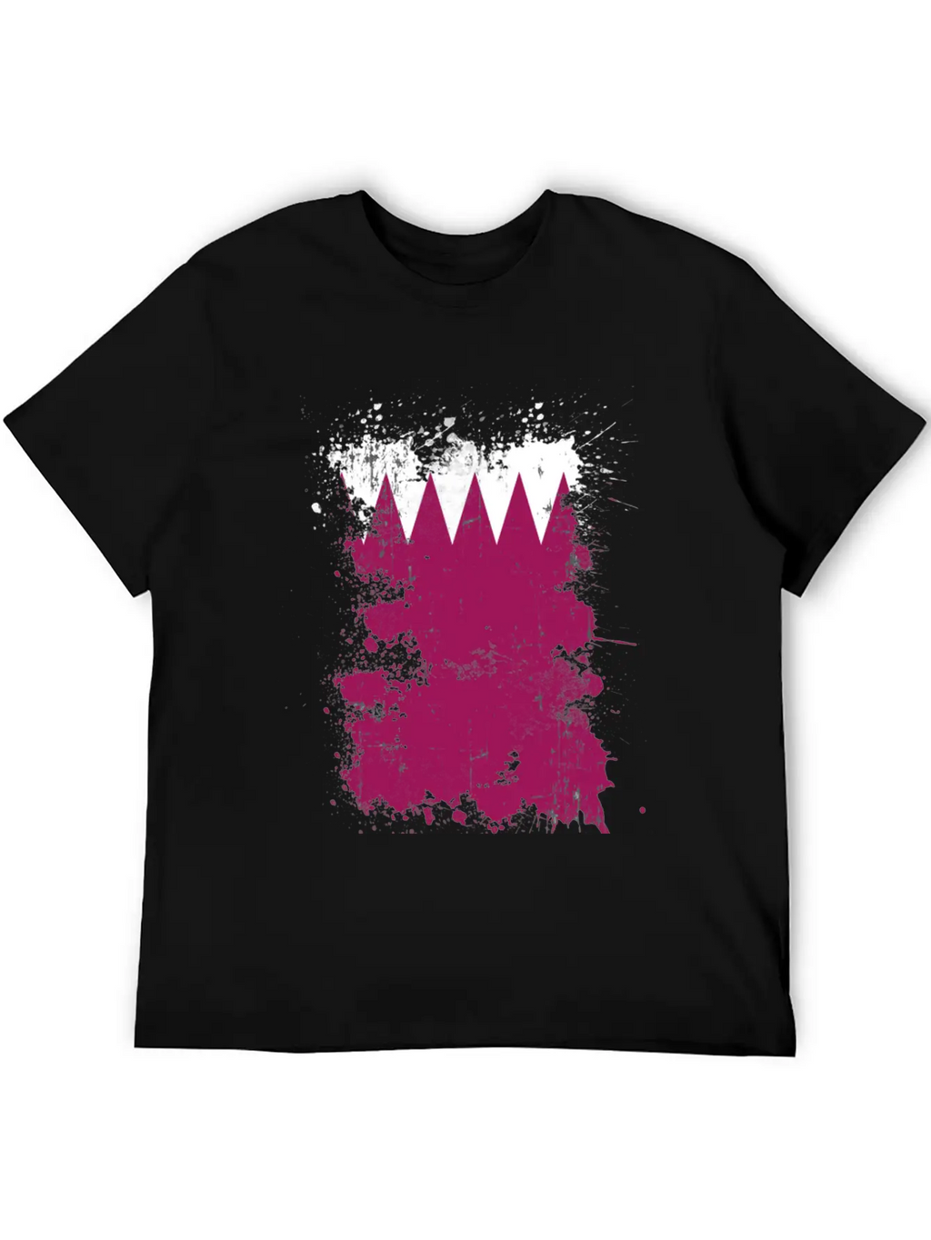 Qatar Flag Paint Splatters Paint Blob Art Unisex Short Sleeve Soft Cotton T-Shirt – Casual Everyday Wear
