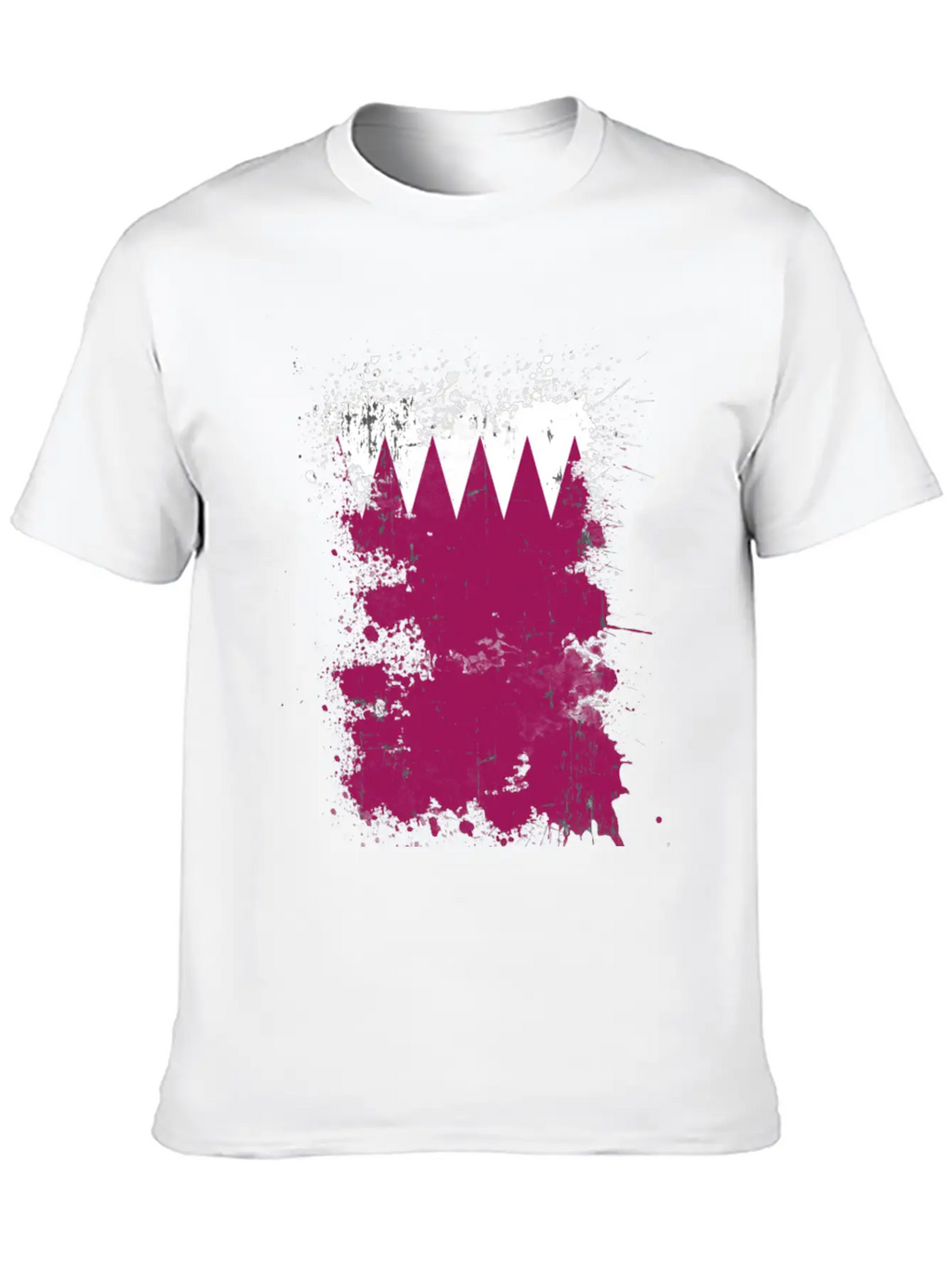 Qatar Flag Paint Splatters Paint Blob Art Unisex Short Sleeve Soft Cotton T-Shirt – Casual Everyday Wear