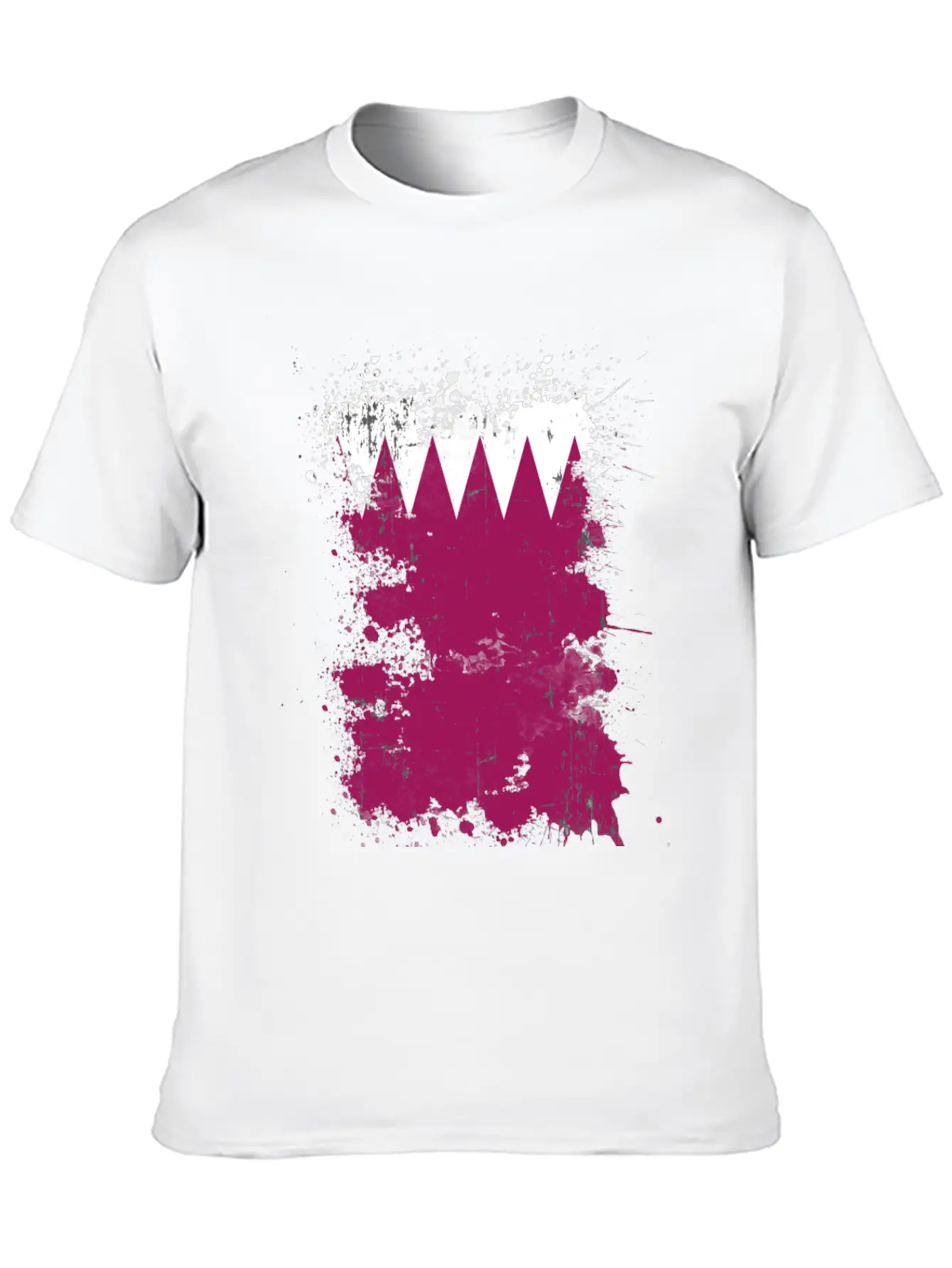 Qatar Flag Paint Splatters Paint Blob Art Unisex Short Sleeve Soft Cotton T-Shirt – Casual Everyday Wear