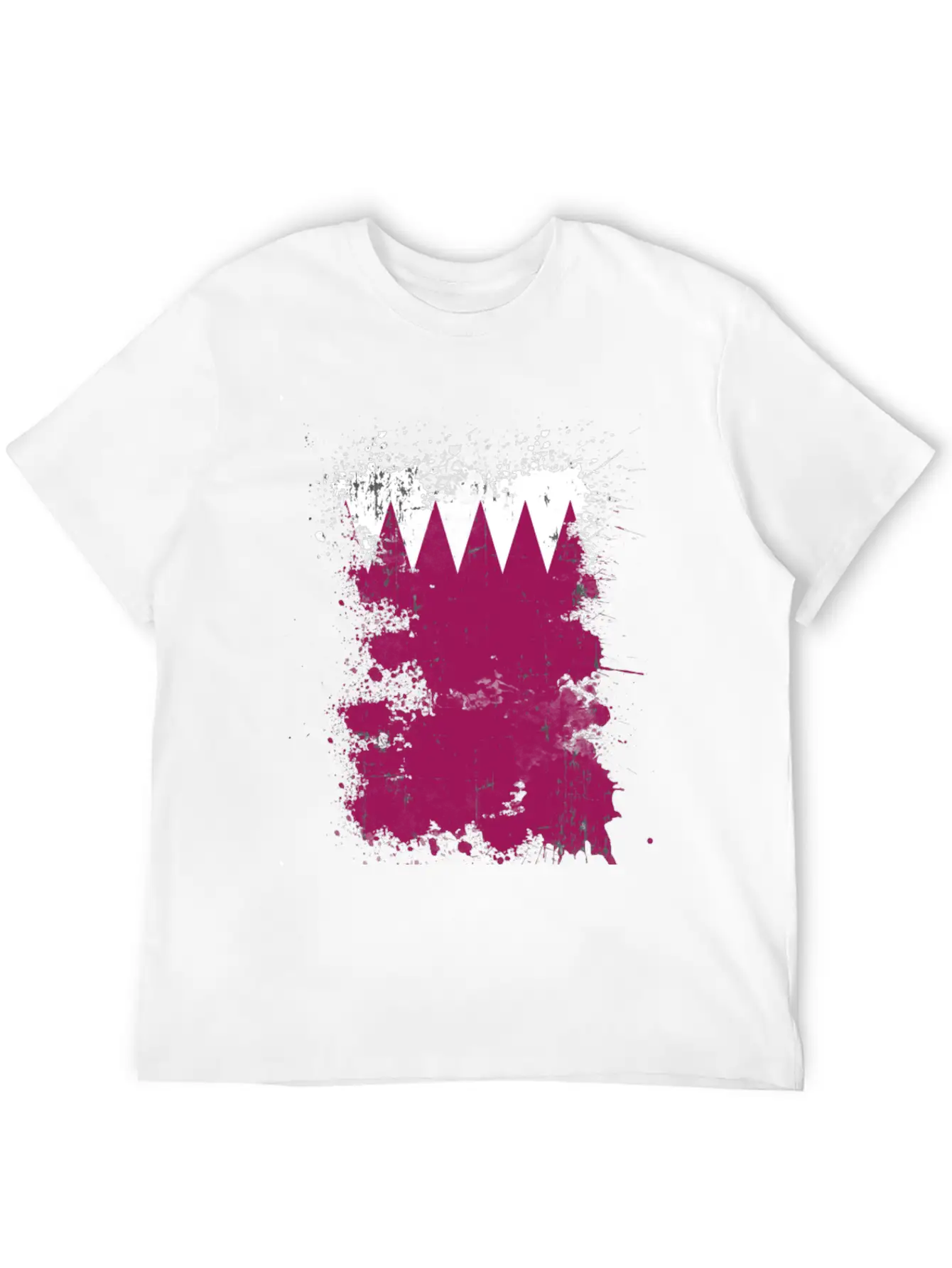 Qatar Flag Paint Splatters Paint Blob Art Unisex Short Sleeve Soft Cotton T-Shirt – Casual Everyday Wear