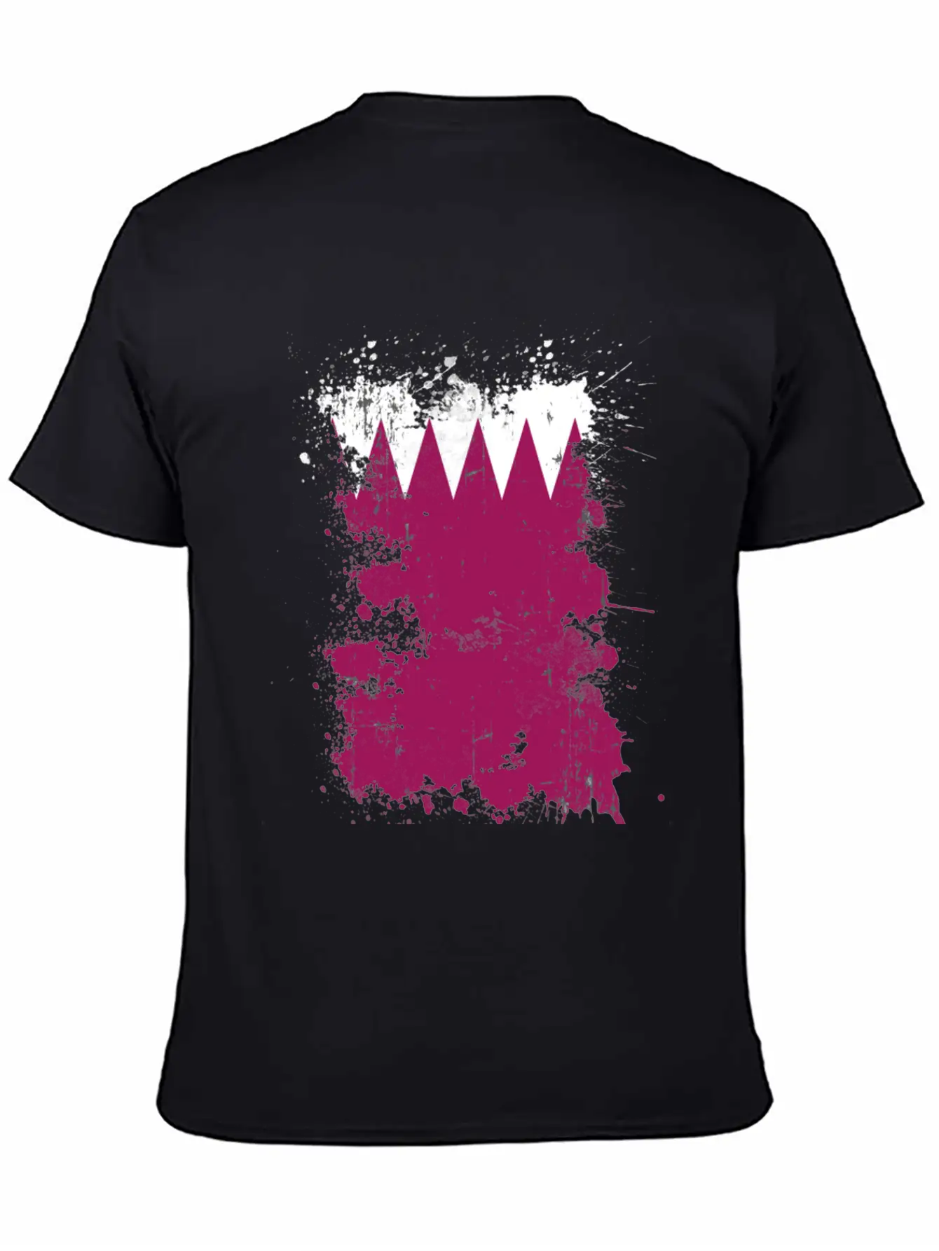 Qatar Flag Paint Splatters Paint Blob Art Unisex Short Sleeve Soft Cotton T-Shirt – Casual Everyday Wear