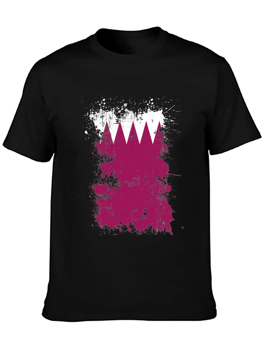 Qatar Flag Paint Splatters Paint Blob Art Unisex Short Sleeve Soft Cotton T-Shirt – Casual Everyday Wear