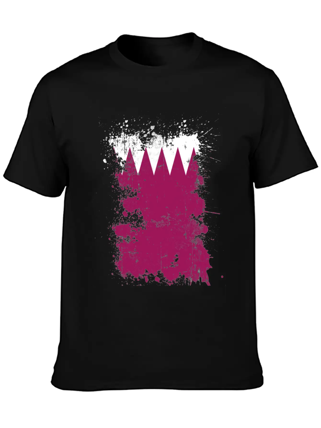 Qatar Flag Paint Splatters Paint Blob Art Unisex Short Sleeve Soft Cotton T-Shirt – Casual Everyday Wear