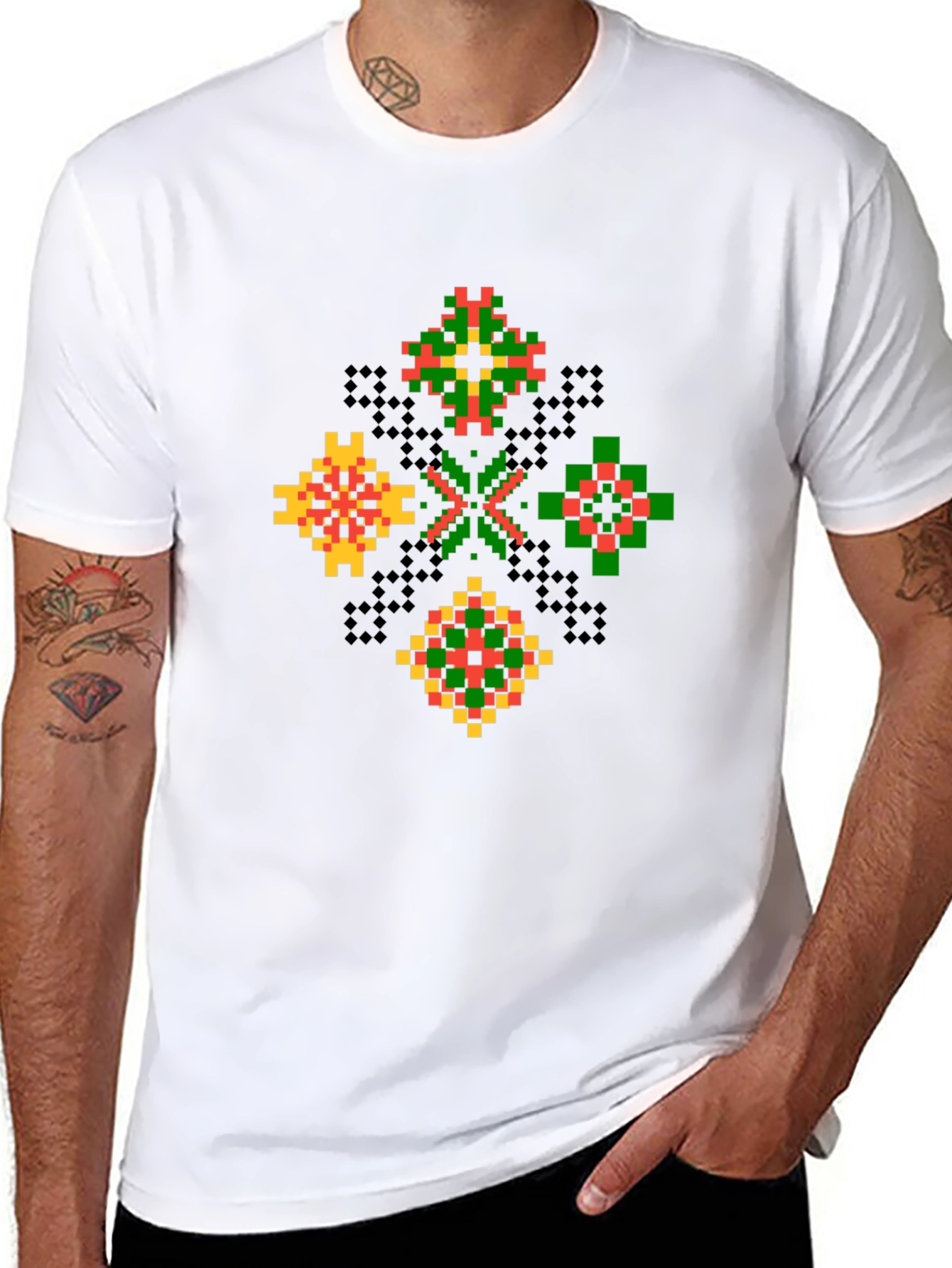 Geometric Pixel Art T-Shirt - Black