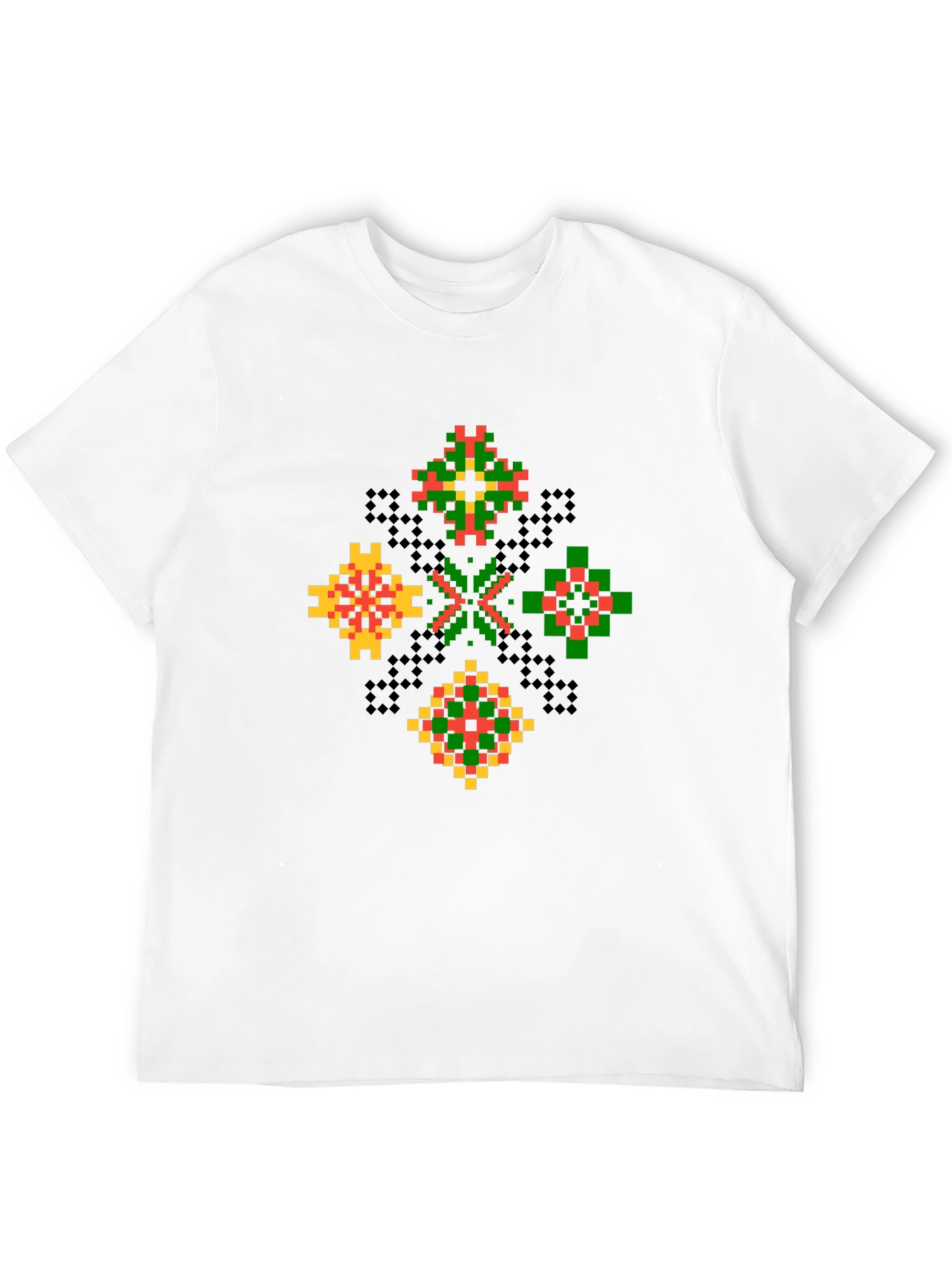 Geometric Pixel Art T-Shirt - Black