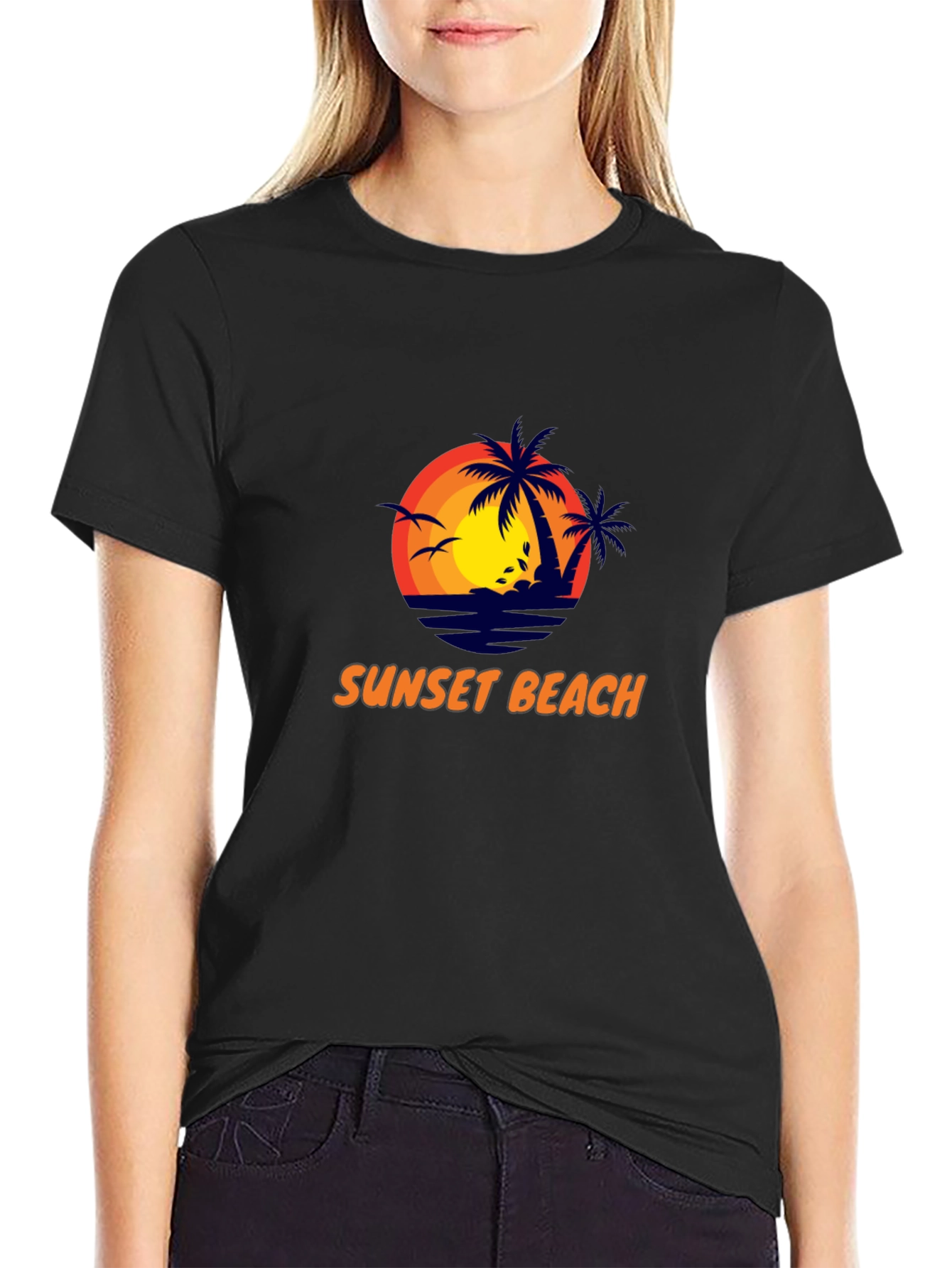 Sunset Beach Graphic Tee - Stylish Black T-Shirt