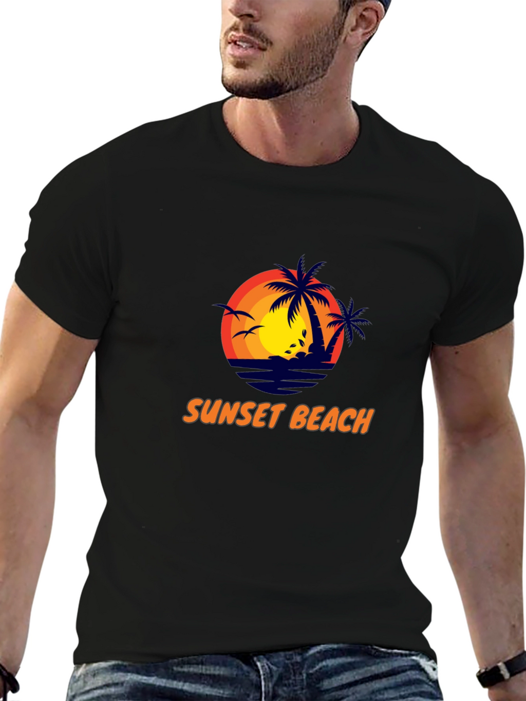 Sunset Beach Graphic Tee - Stylish Black T-Shirt